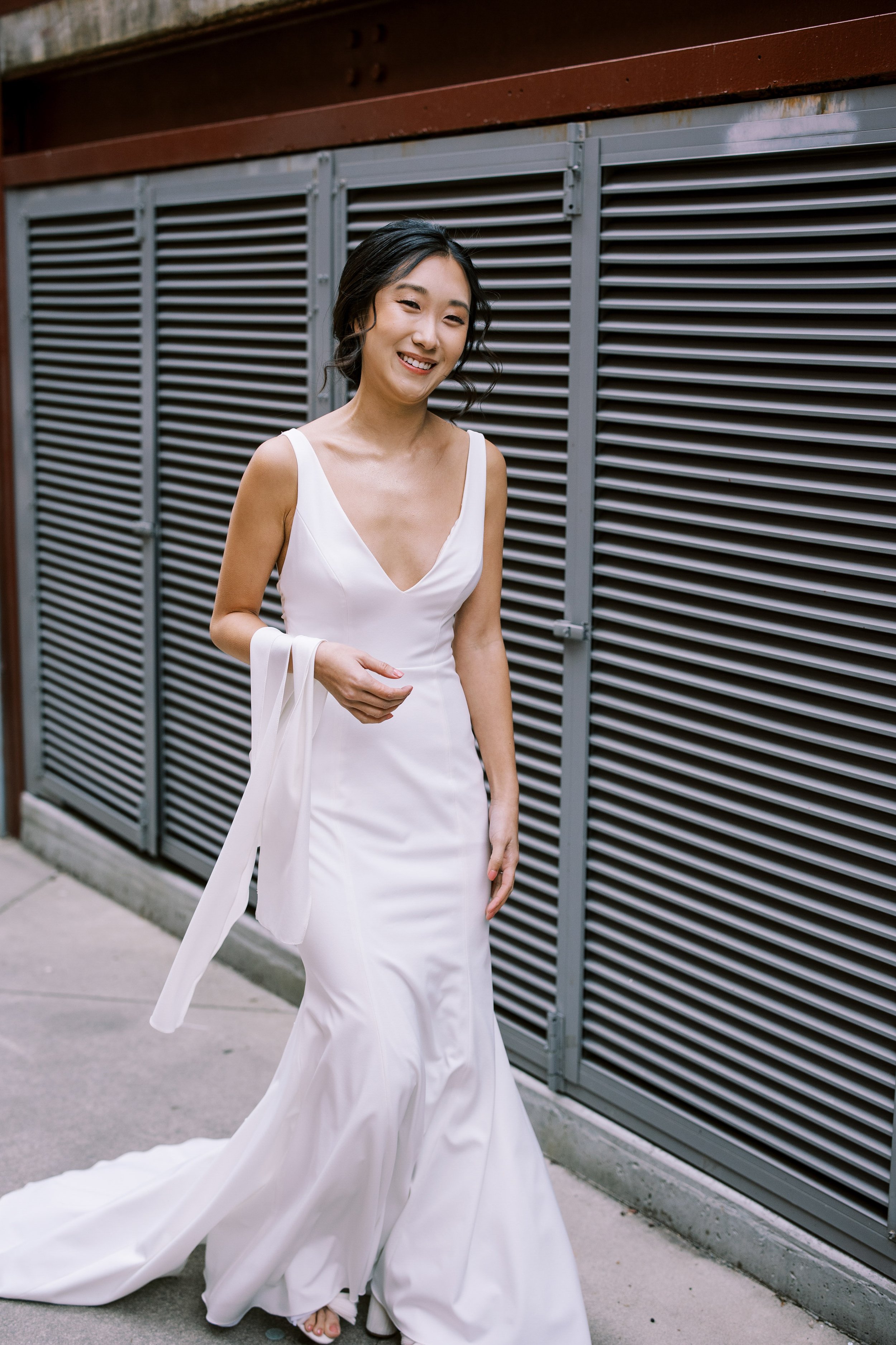 First Look Walk American Tobacco Campus Bride Wedding at Bay 7 Durham NC Fancy This Photography