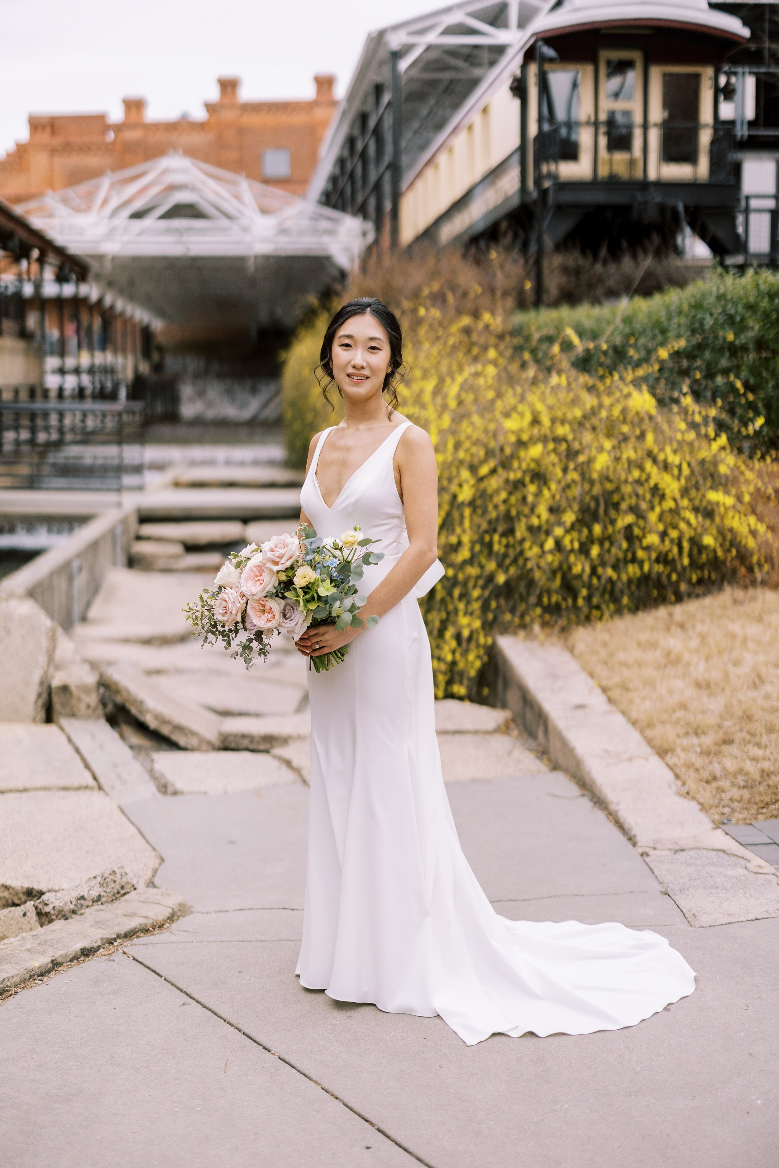 Bride and Bouquet at American Tobacco Campus Wedding at Bay 7 Durham NC Fancy This Photography