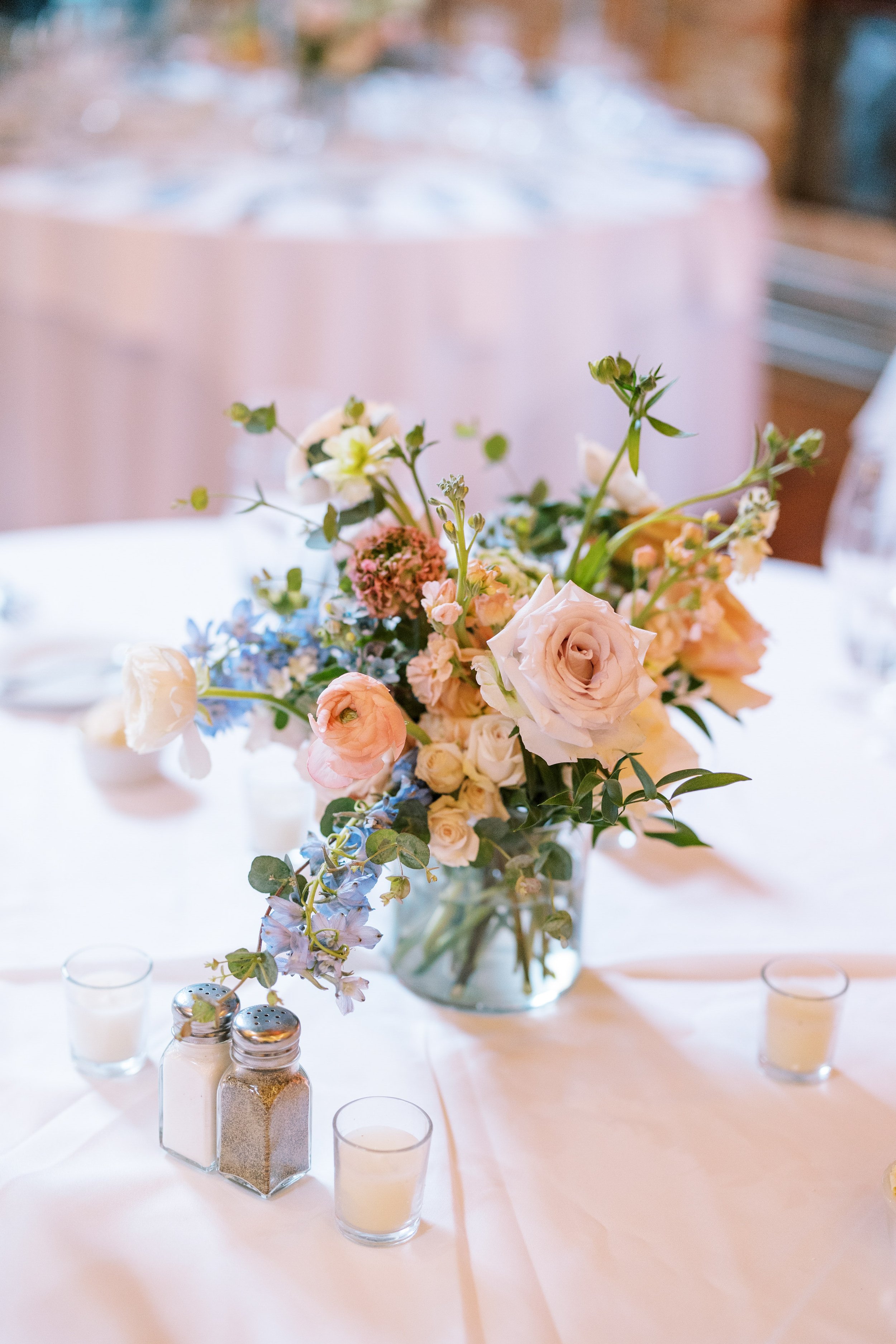 Pastel Floral Table Centerpiece Reception Wedding at Bay 7 Durham NC Fancy This Photography