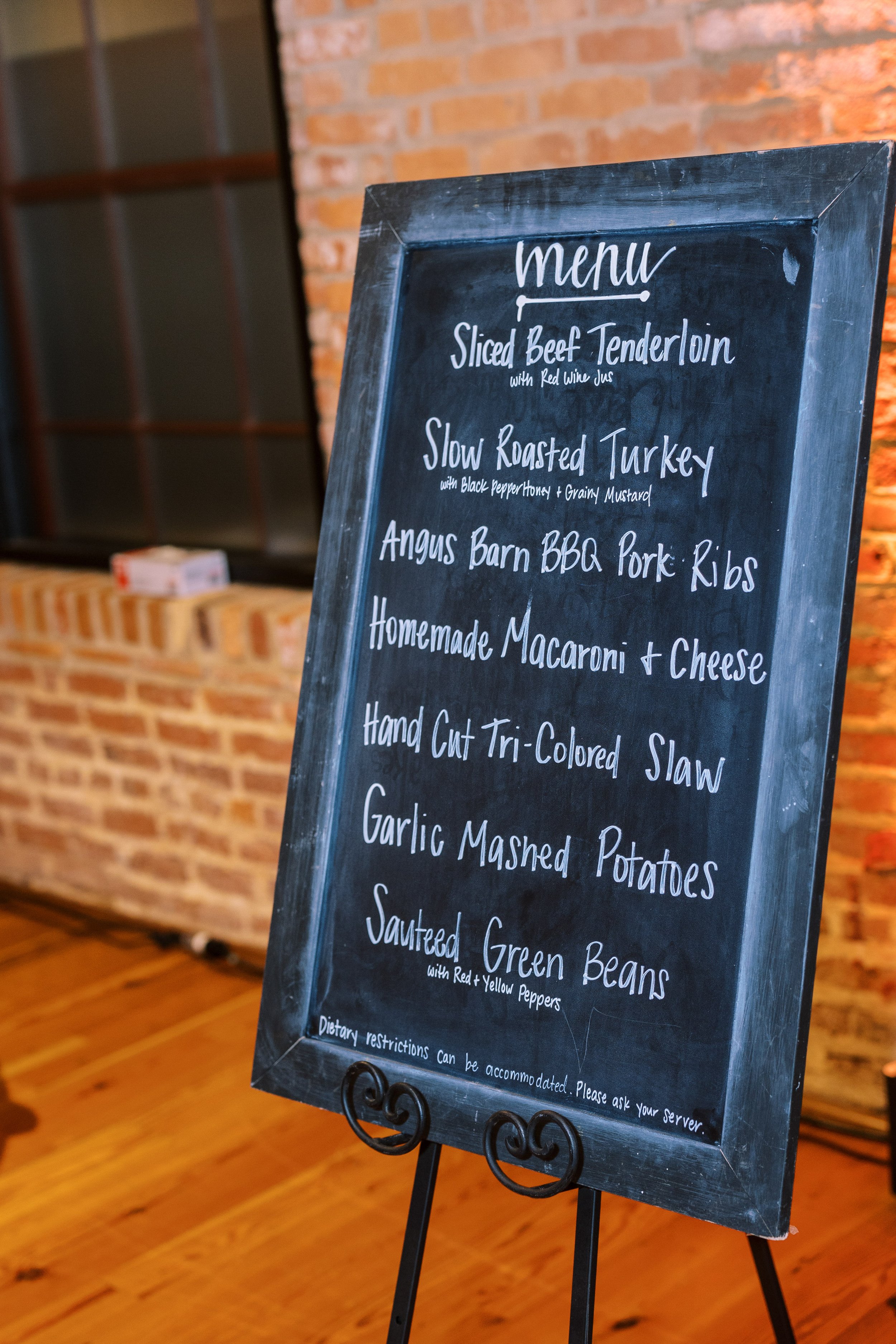 Reception Dinner Menu Chalkboard Sign Wedding at Bay 7 Durham NC Fancy This Photography