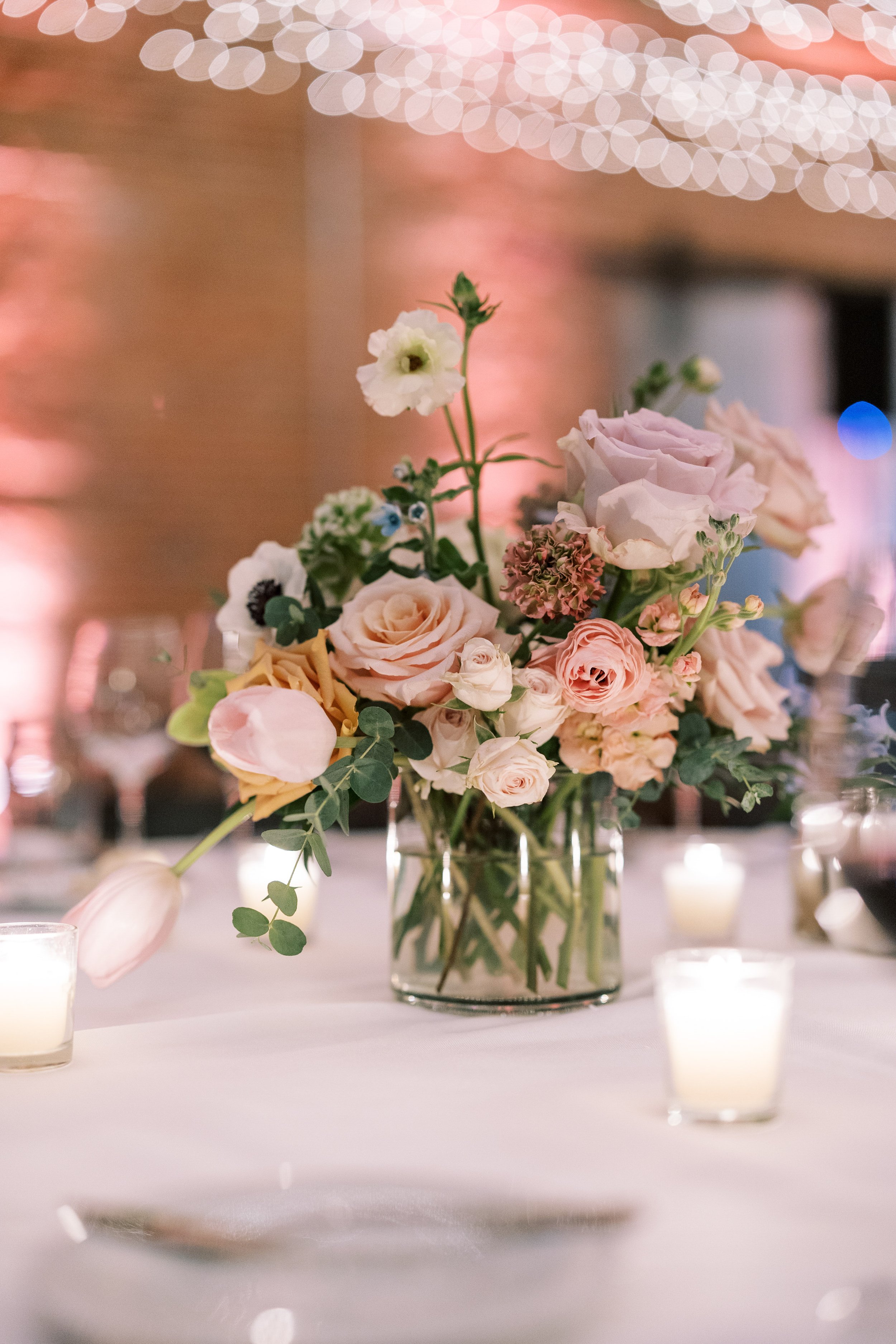 Pastel Floral Centerpiece Reception Wedding at Bay 7 Durham NC Fancy This Photography