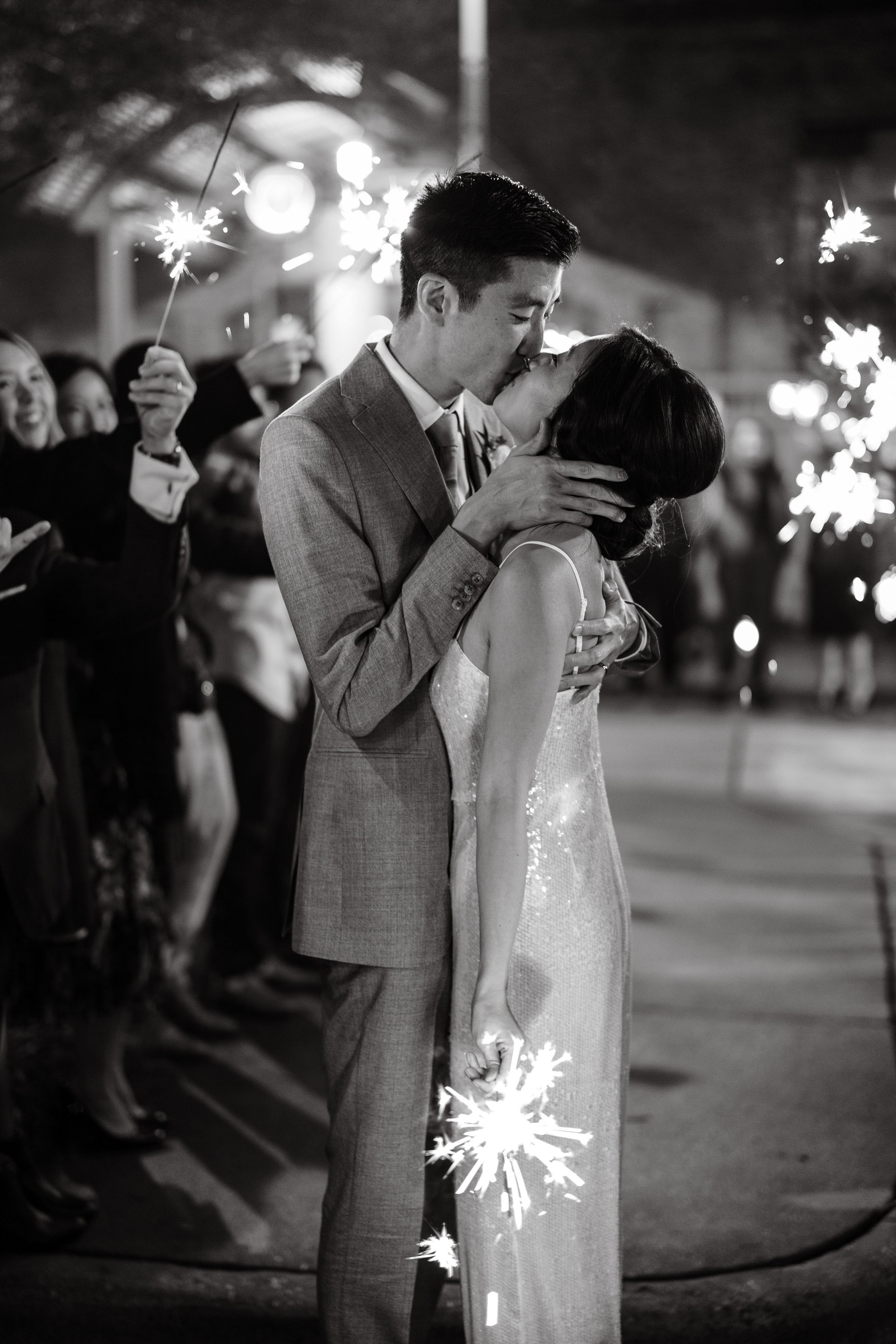 Black and White Image Bride Groom Sparkler Exit Wedding at Bay 7 Durham NC Fancy This Photography