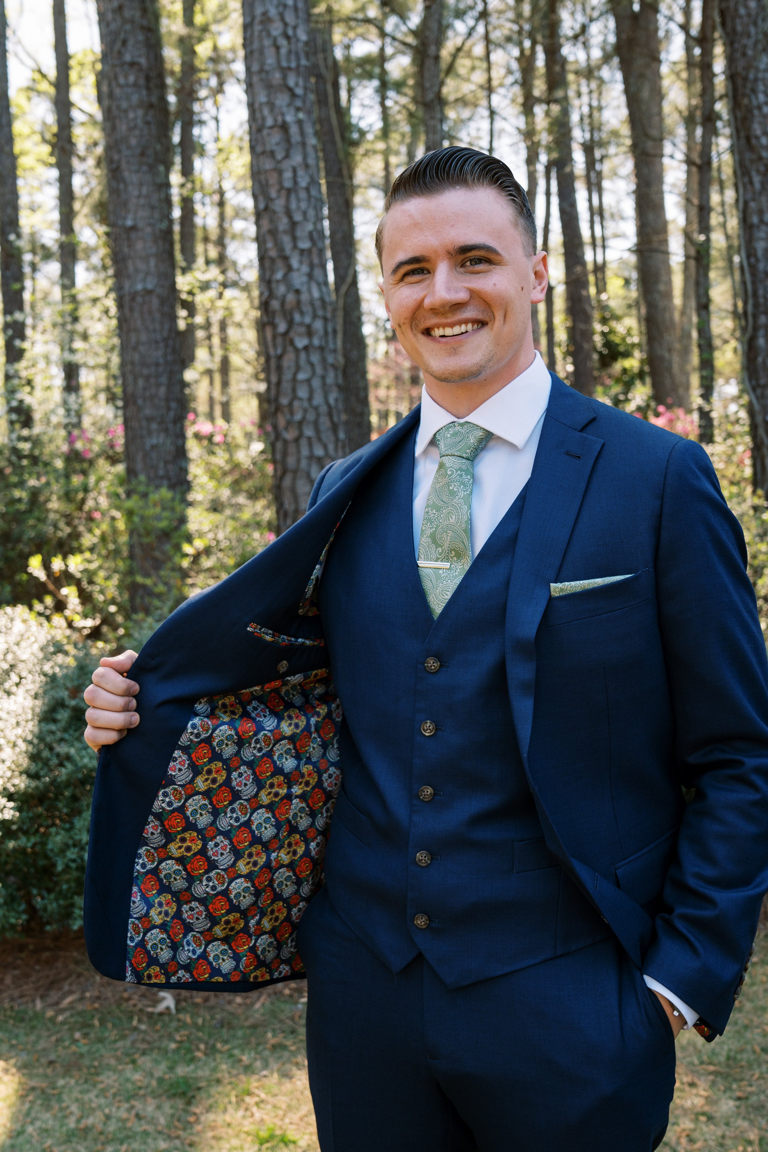 Groom Colorful Skull Suit Cape Fear Botanical Garden Wedding Fancy This Photography