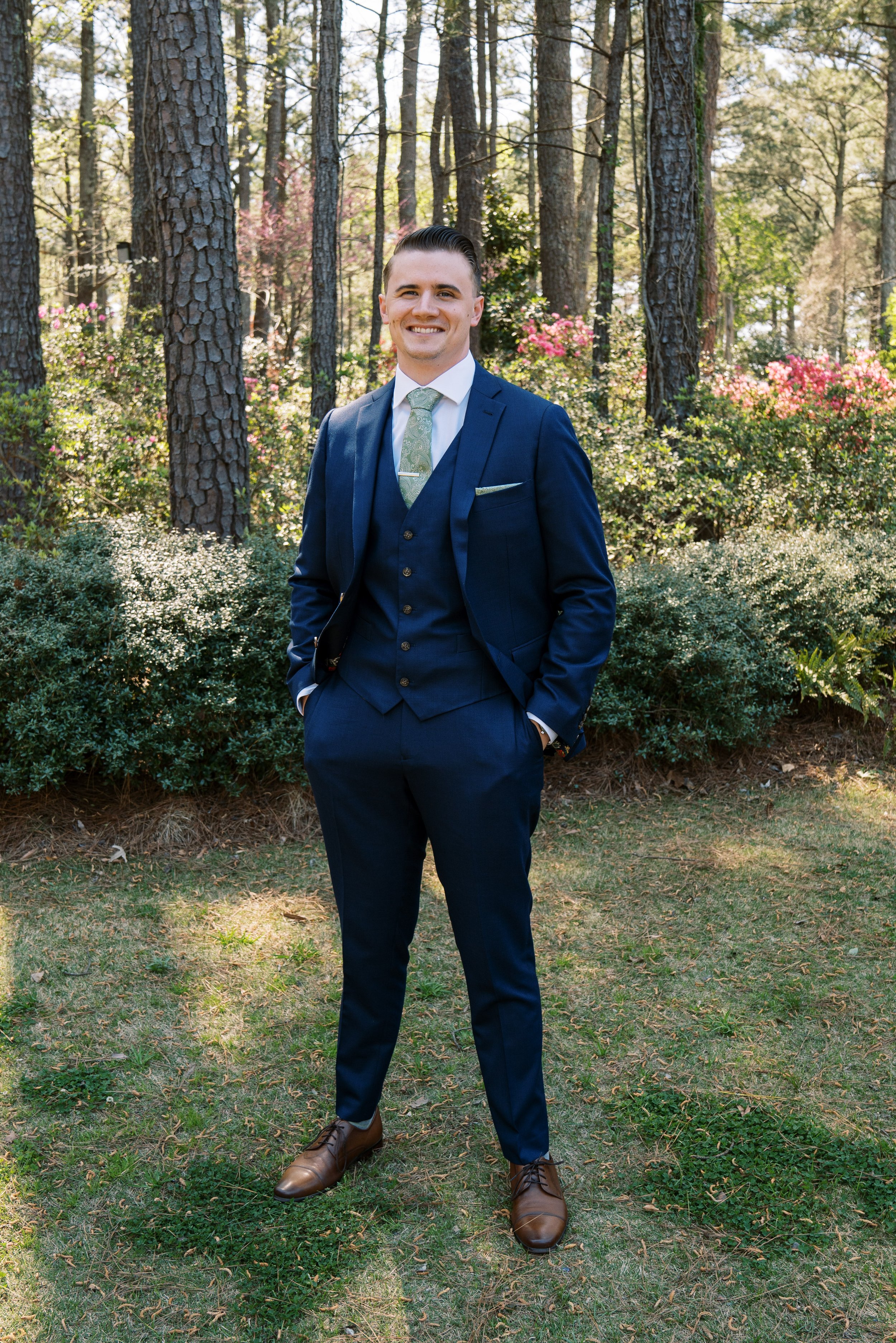 Groom Portrait Suit and Tie Cape Fear Botanical Garden Wedding Fancy This Photography