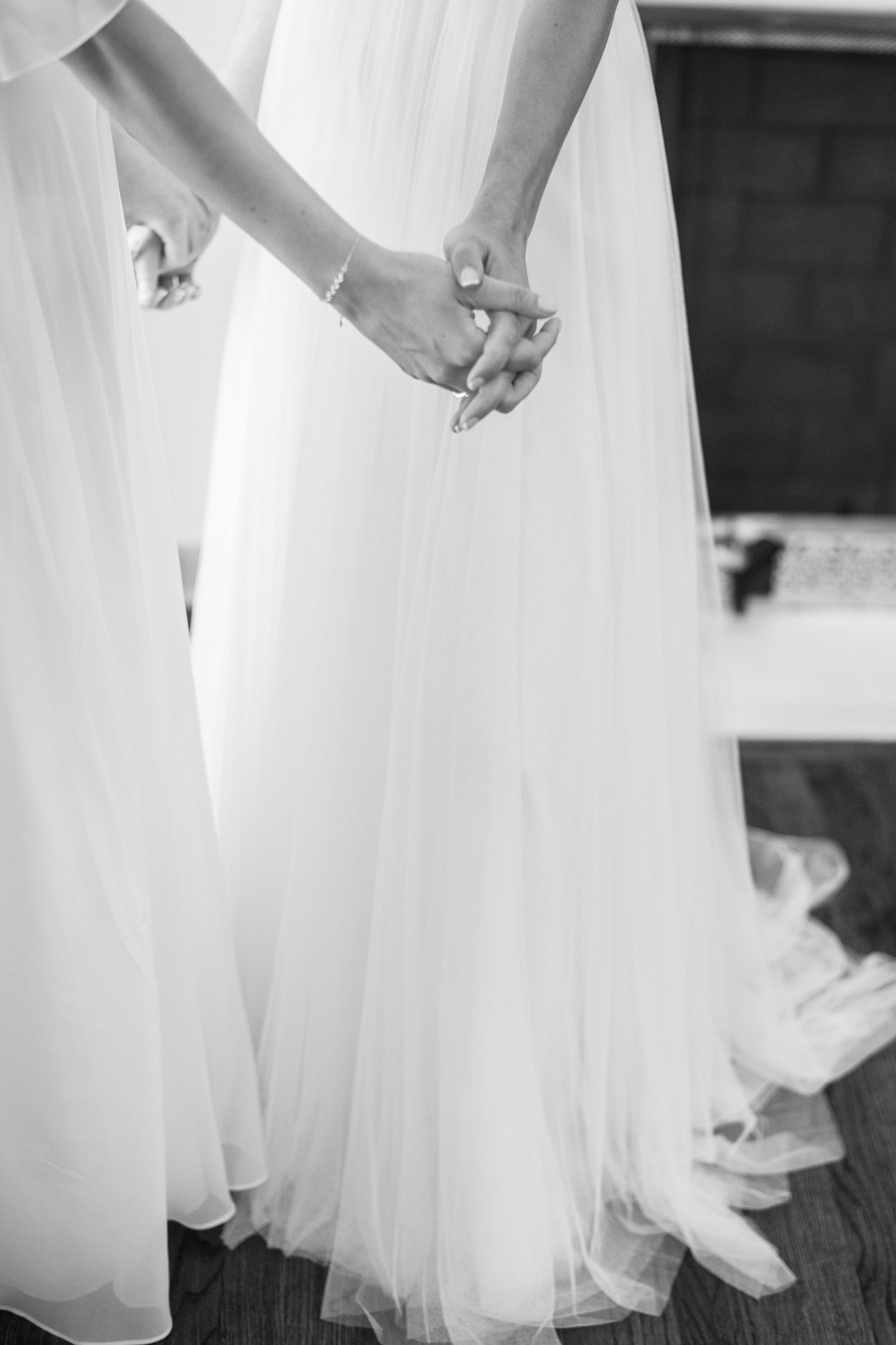 Black and White Bridesmaids Holding Hands Cape Fear Botanical Garden Wedding Fancy This Photography