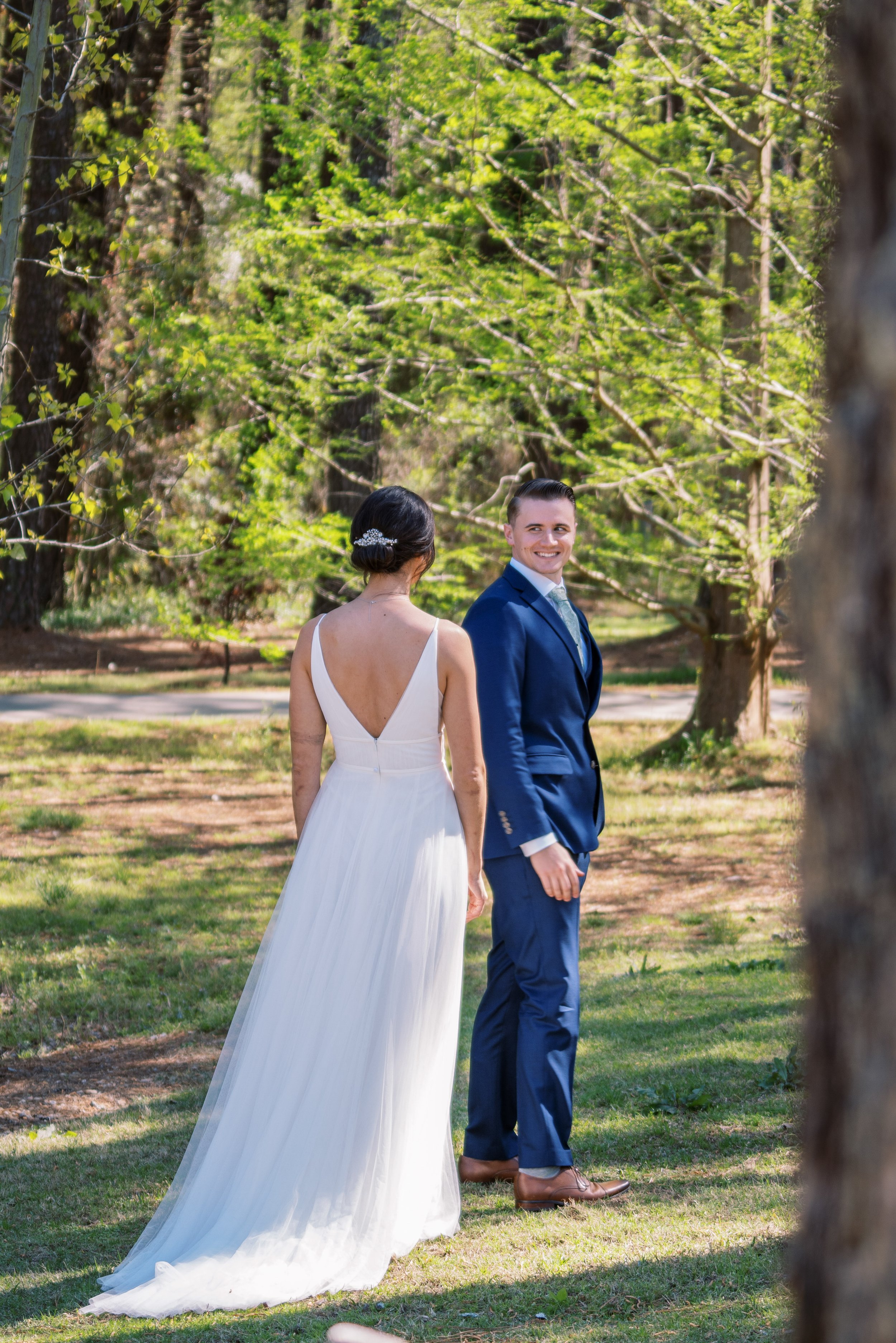 Groom Sees Bride First Time Cape Fear Botanical Garden Wedding Fancy This Photography