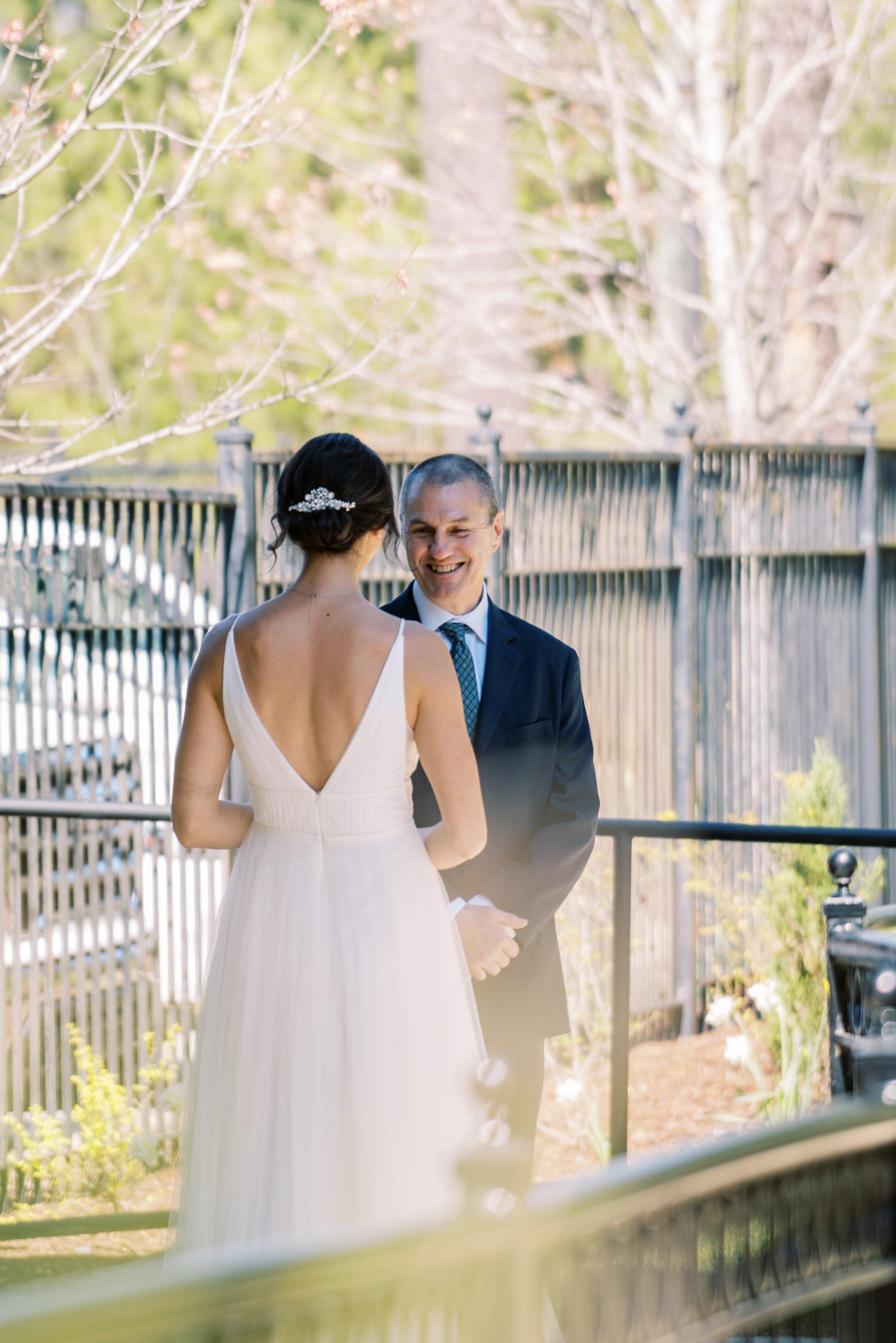 Dad Reacts to Bride First Look Cape Fear Botanical Garden Wedding Fancy This Photography