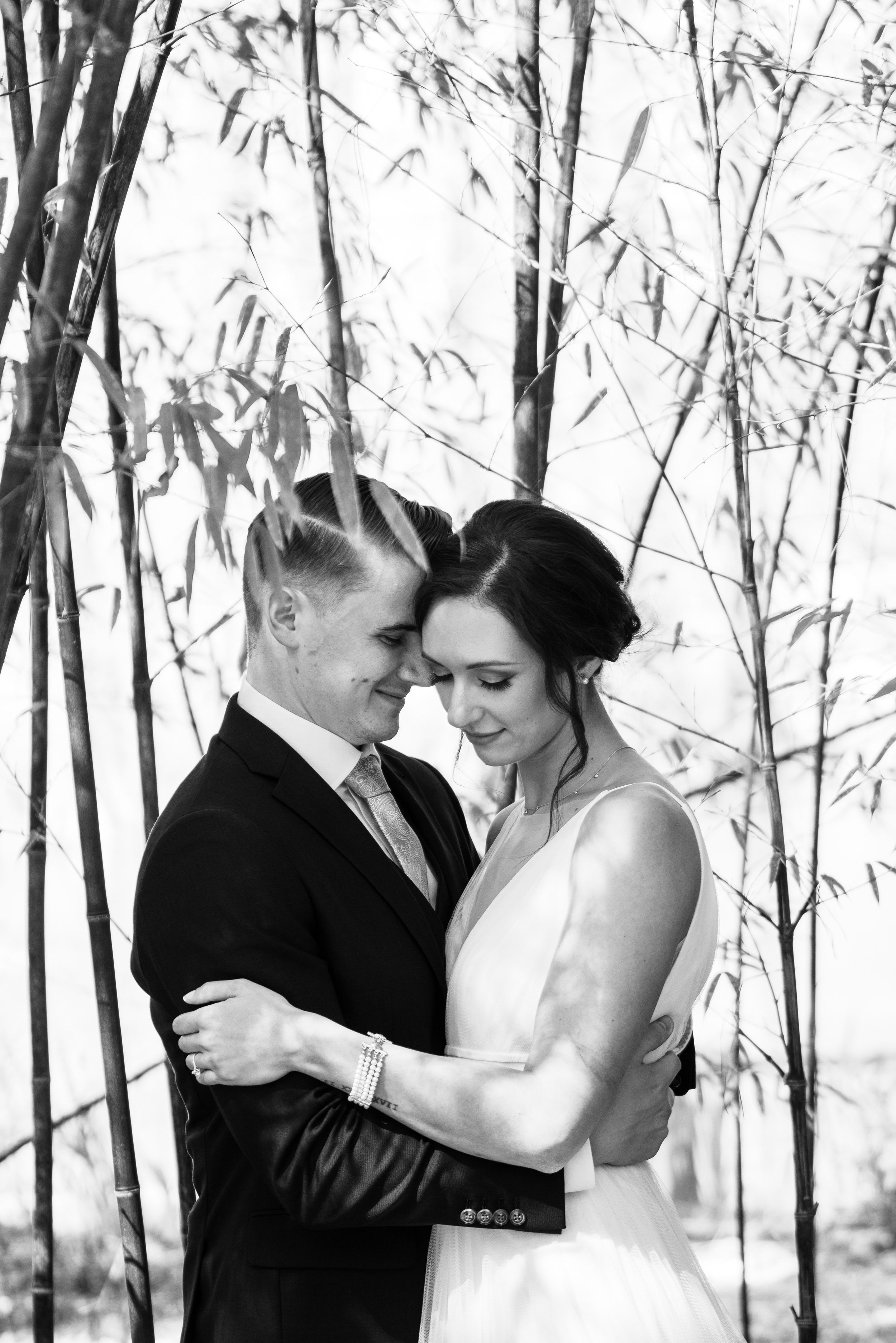 Black White Image Bride Groom Bamboo Cape Fear Botanical Garden Wedding Fancy This Photography