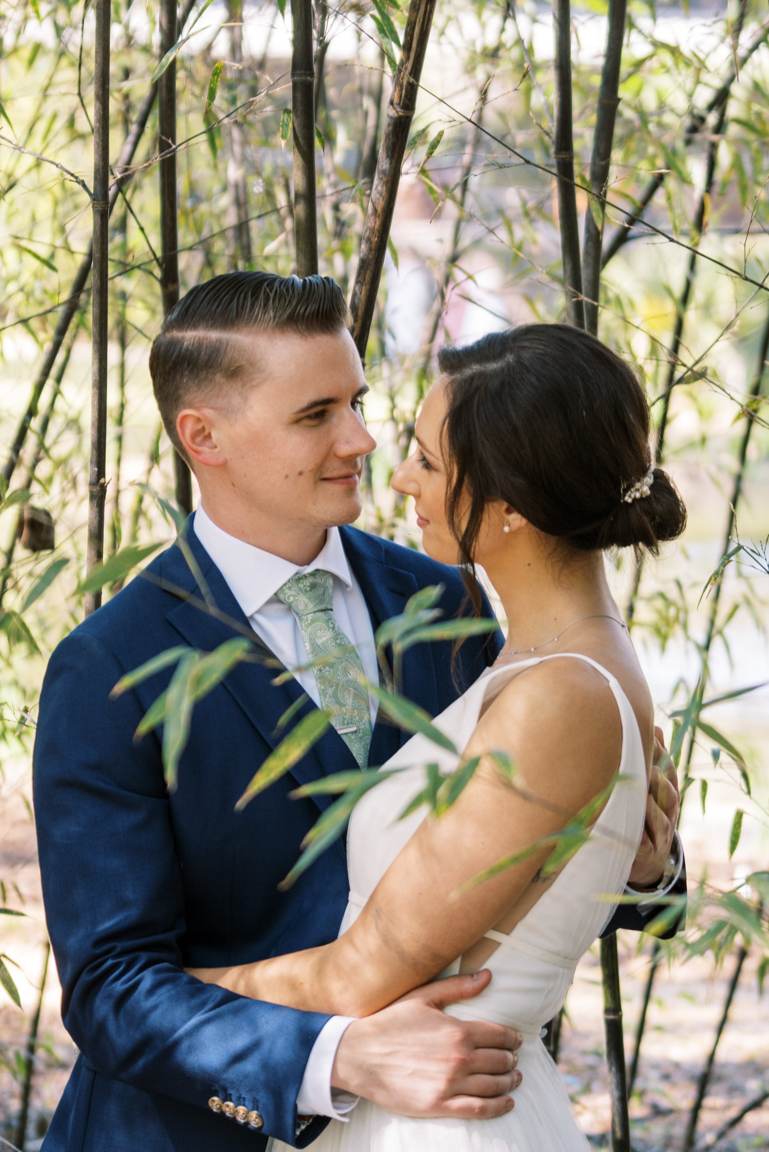 Bride Groom Bamboo Trees Cape Fear Botanical Garden Wedding Fancy This Photography