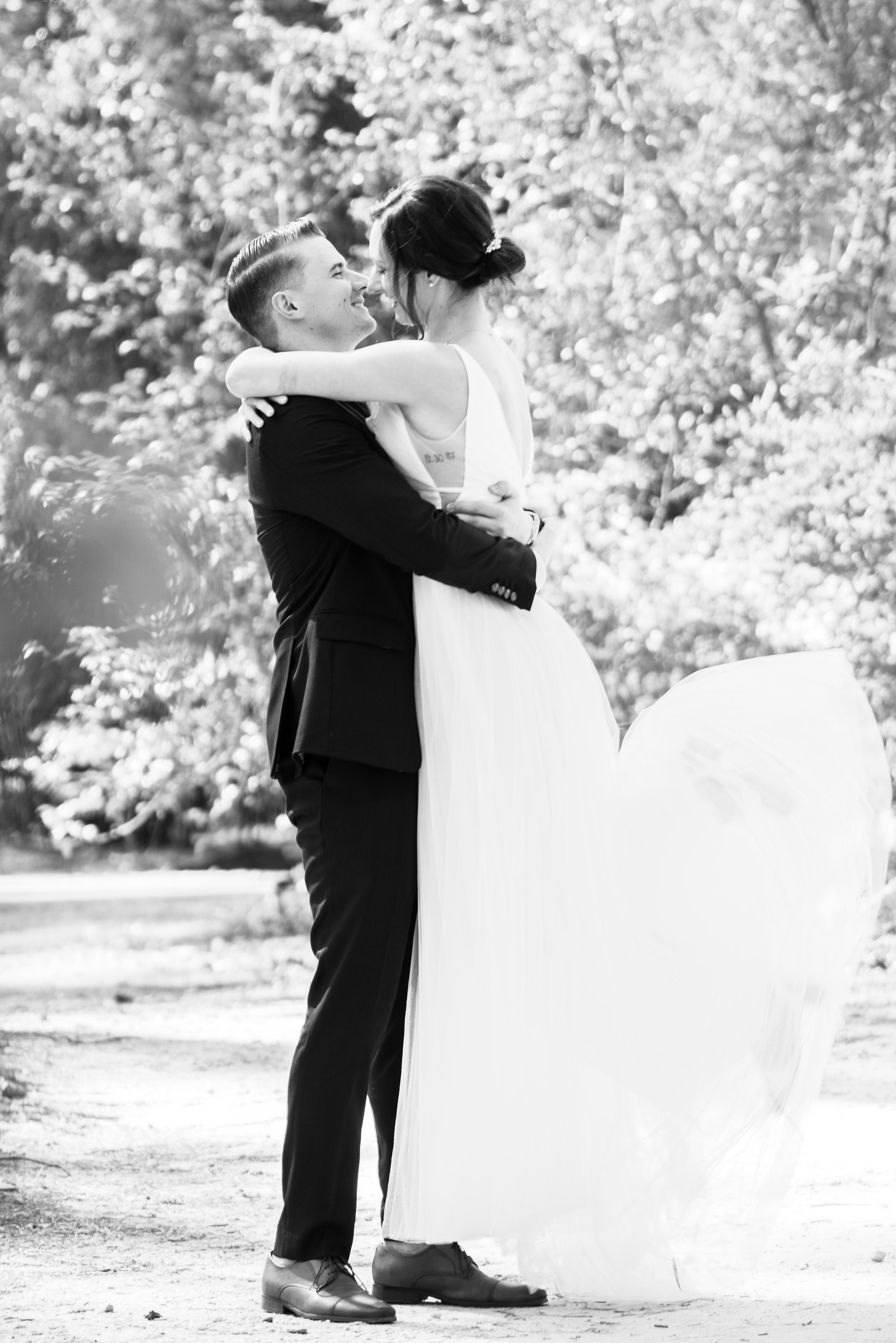 Black and White Bride and Groom Image Cape Fear Botanical Garden Wedding Fancy This Photography