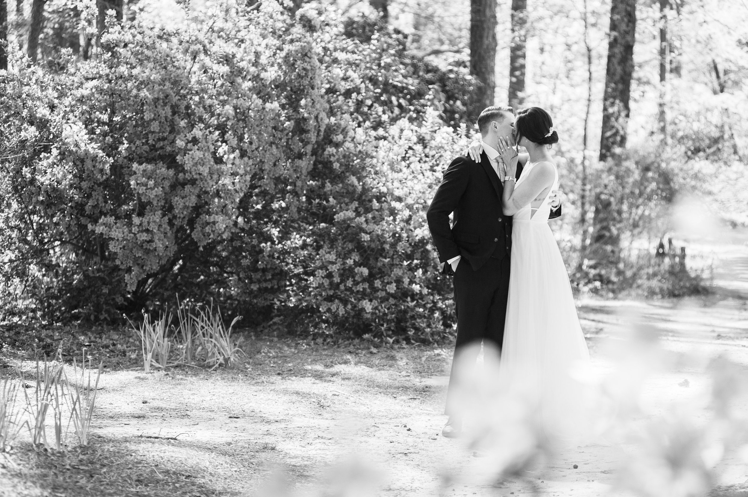 Black and White Bride and Groom Fine Art Image Cape Fear Botanical Garden Wedding Fancy This Photography