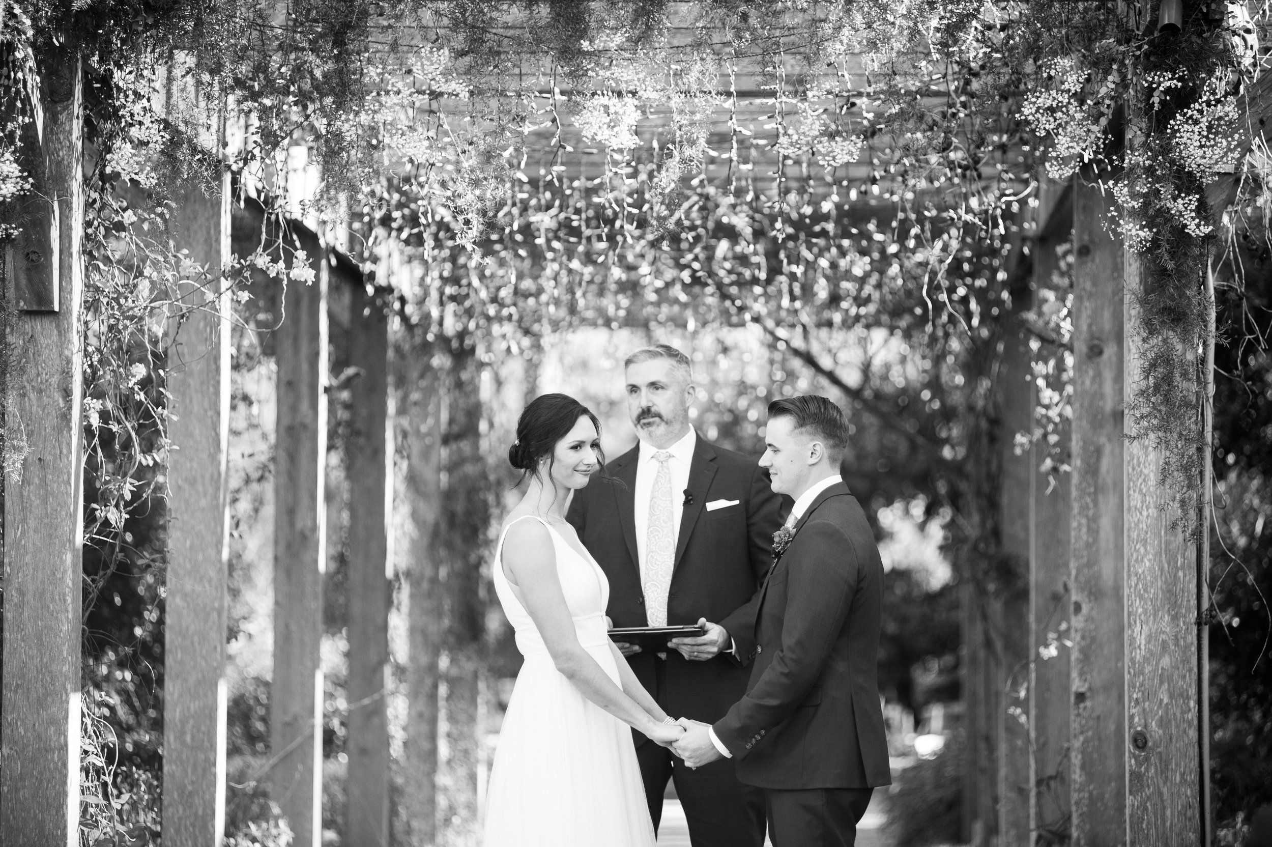 Black and White Bride Groom Ceremony Vows Cape Fear Botanical Garden Wedding Fancy This Photography