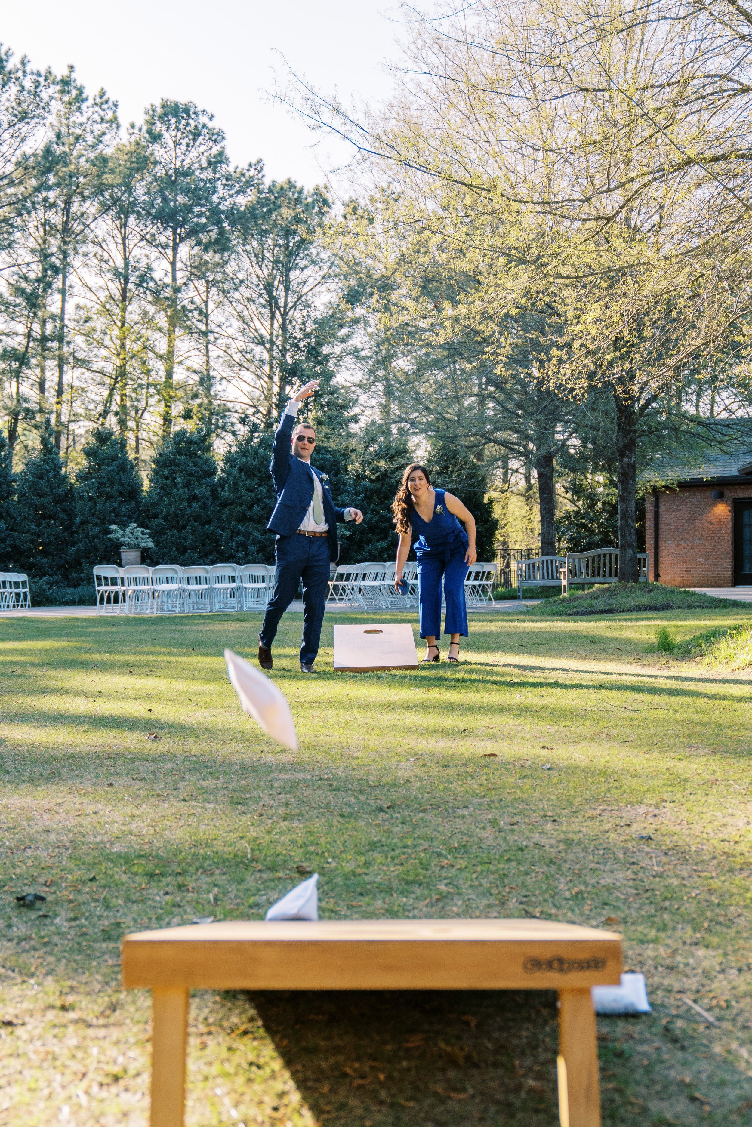 Cocktail Hour Corn Hole Game Cape Fear Botanical Garden Wedding Fancy This Photography