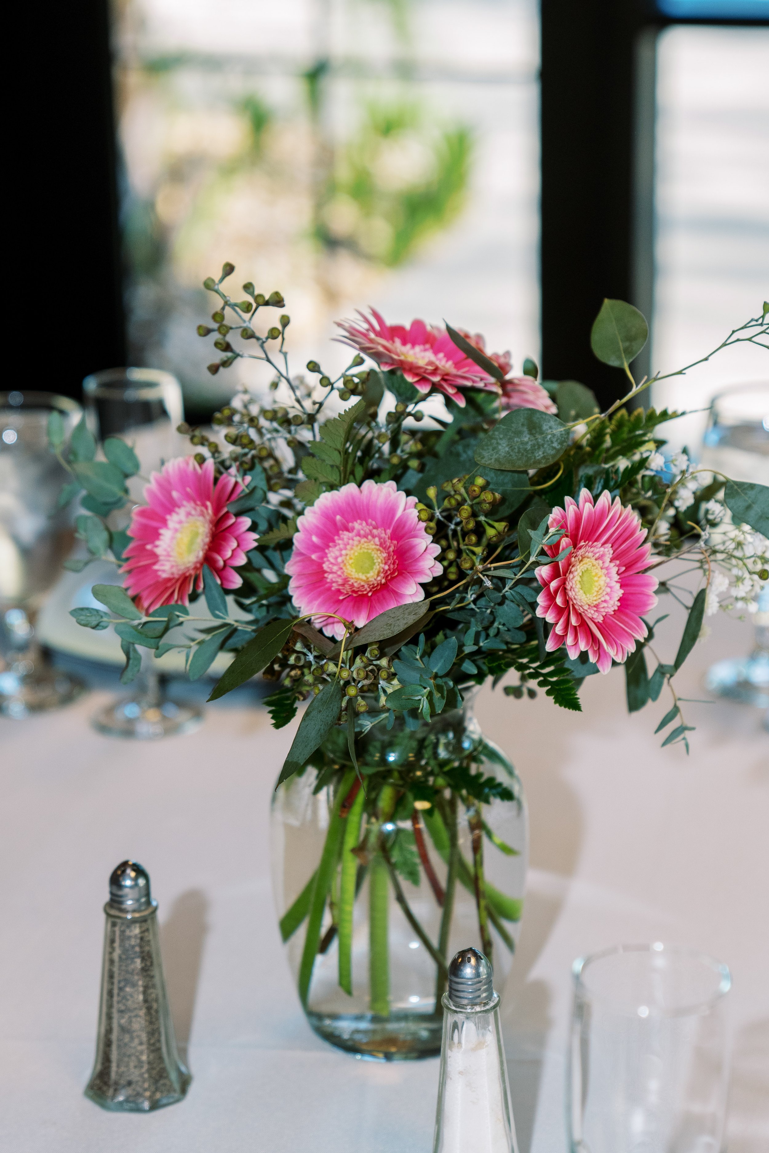  Table Centerpiece Pink Flowers in Vase Cape Fear Botanical Garden Wedding Fancy This Photography