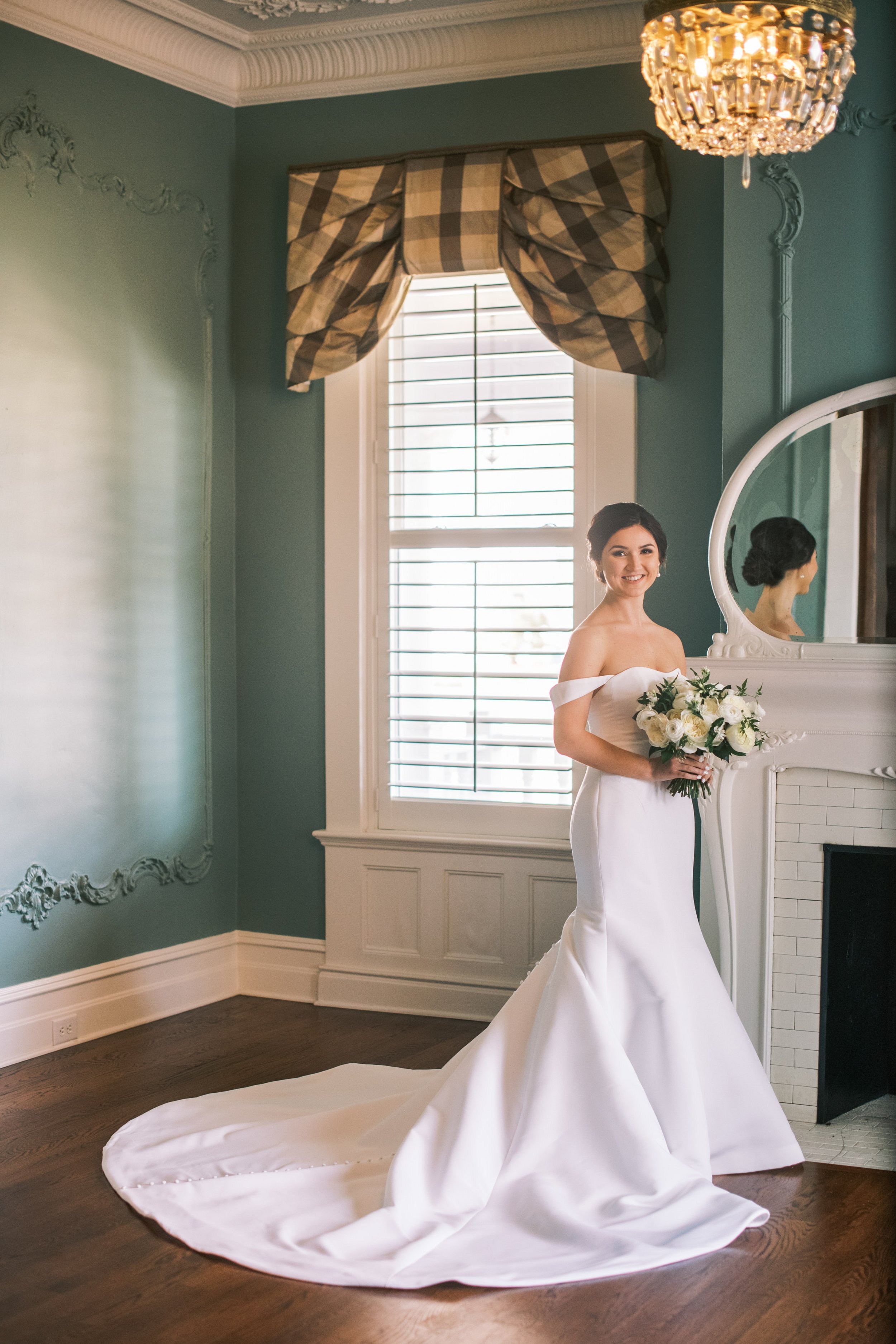 Vintage Fireplace Bridal Portraits at River Forest Manor and Marina Fancy This Photography