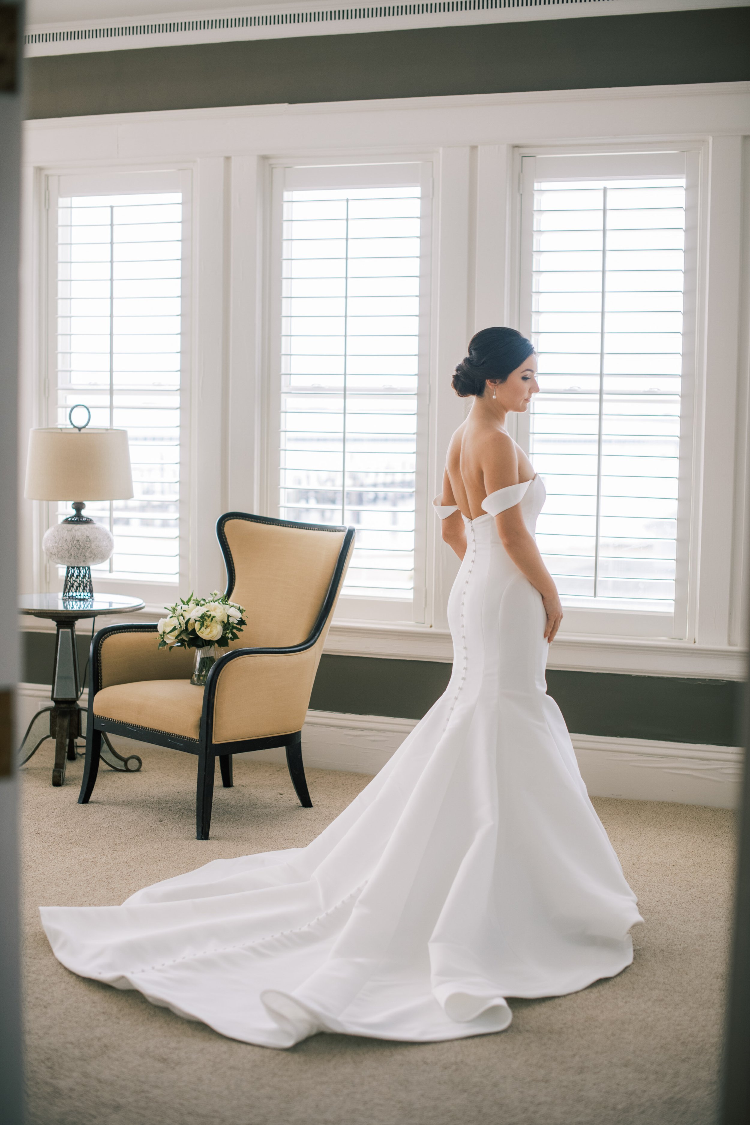 Bride in Wedding Dress Bridal Portraits at River Forest Manor and Marina Fancy This Photography
