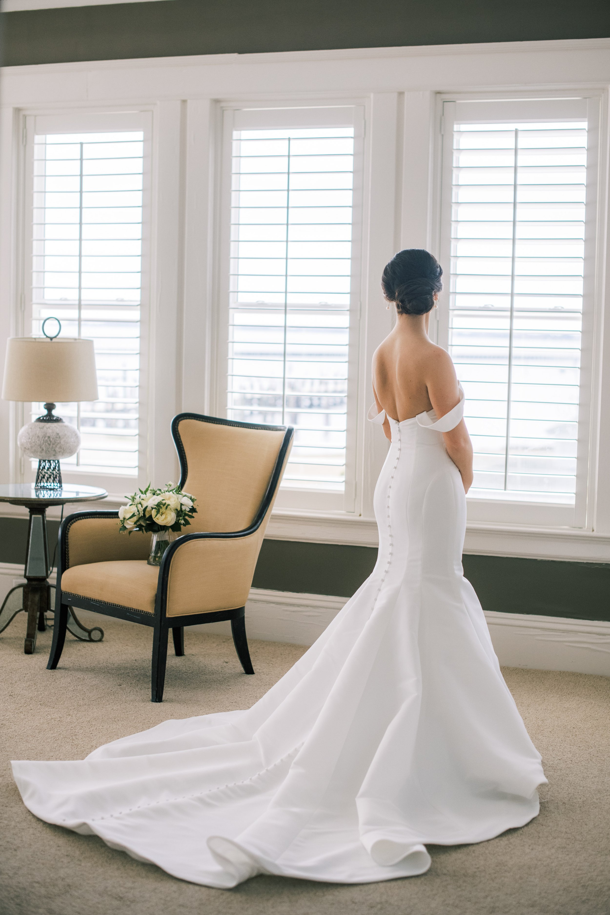 Bride Back of Wedding Dress Bridal Portraits at River Forest Manor and Marina Fancy This Photography