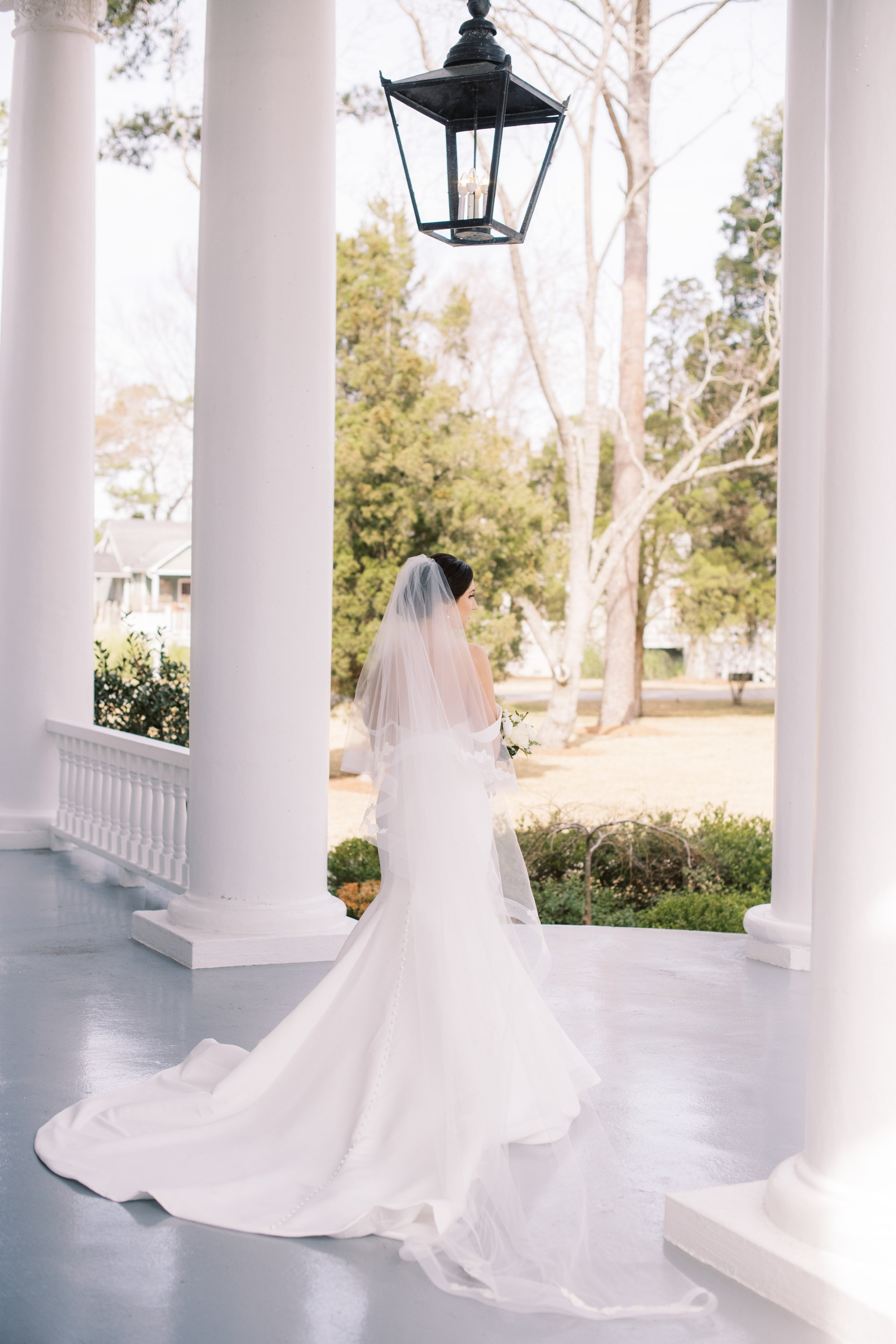 Veil Front Porch Bridal Portraits at River Forest Manor and Marina Fancy This Photography