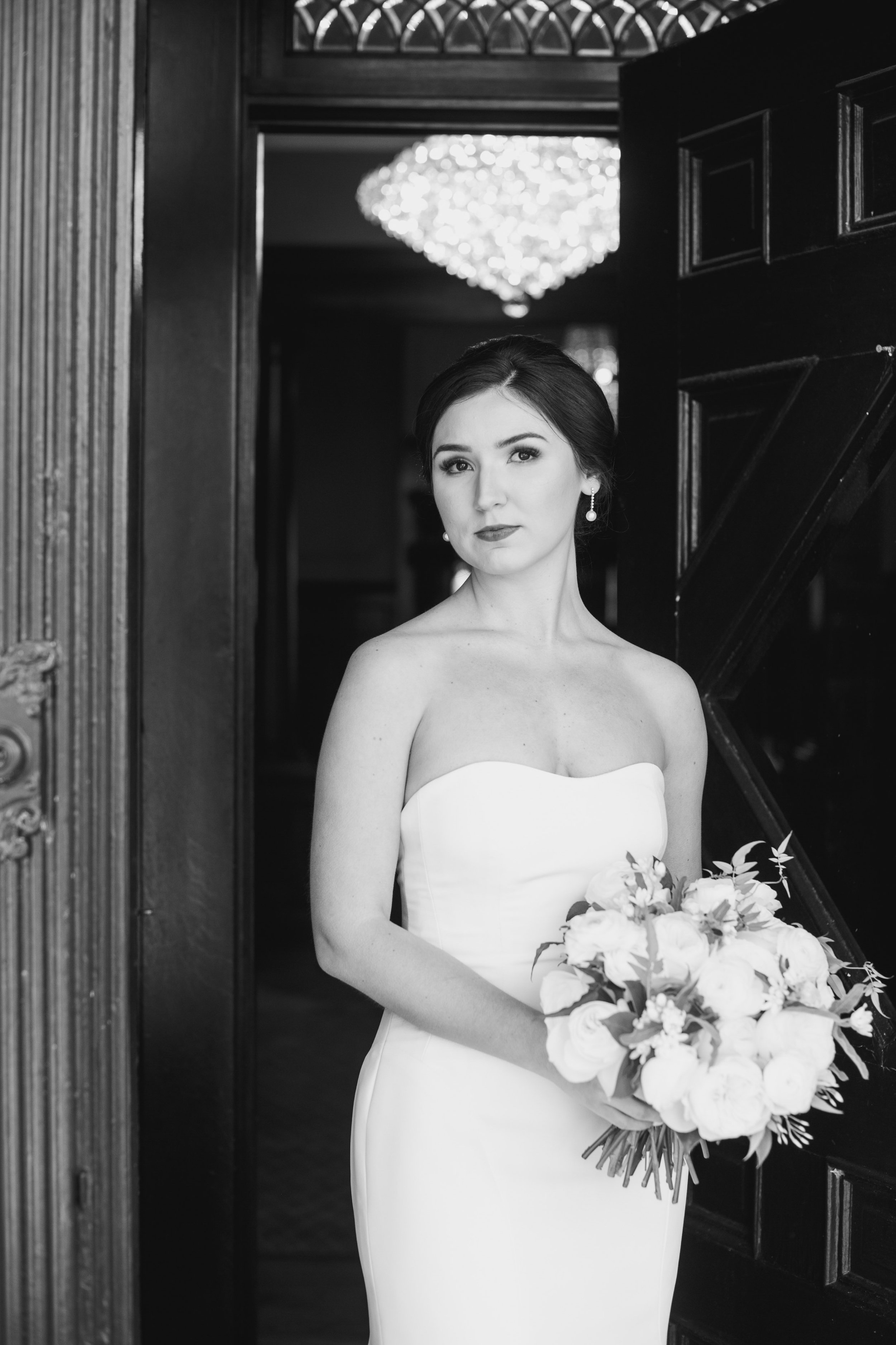 Black and White Doorway Bridal Portraits at River Forest Manor and Marina Fancy This Photography