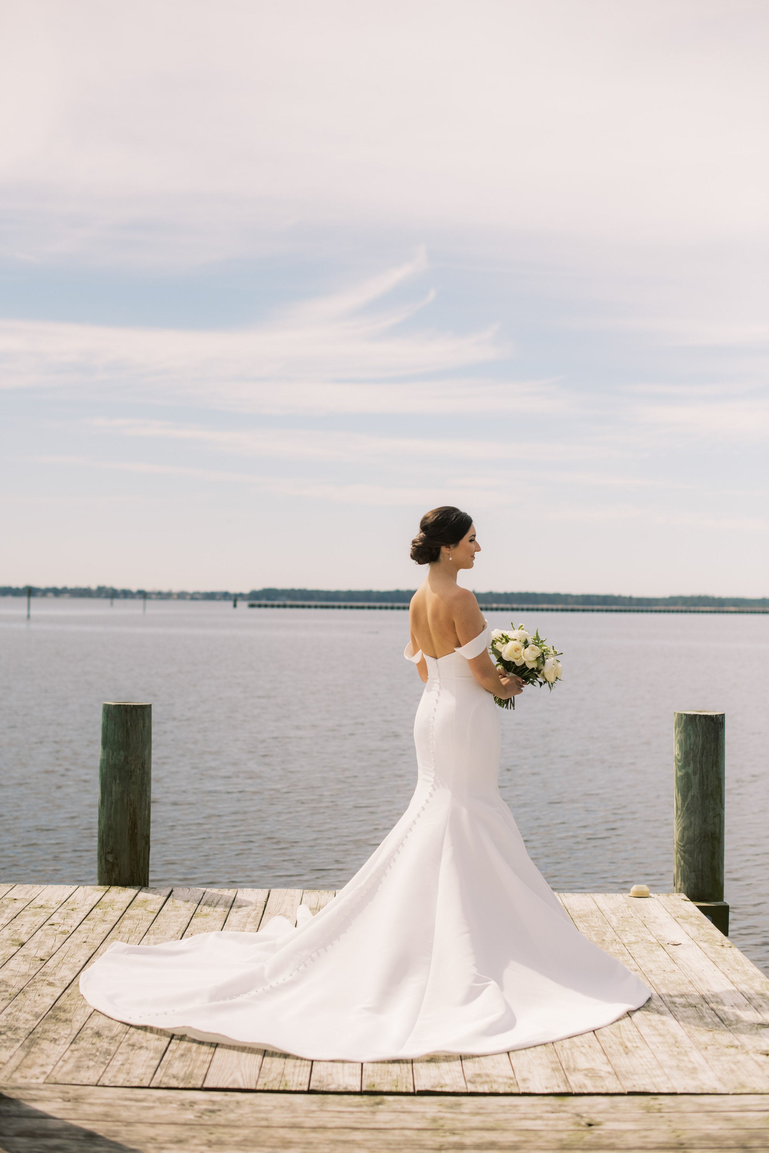 Waterfront Coastal Bridal Portraits at River Forest Manor and Marina Fancy This Photography