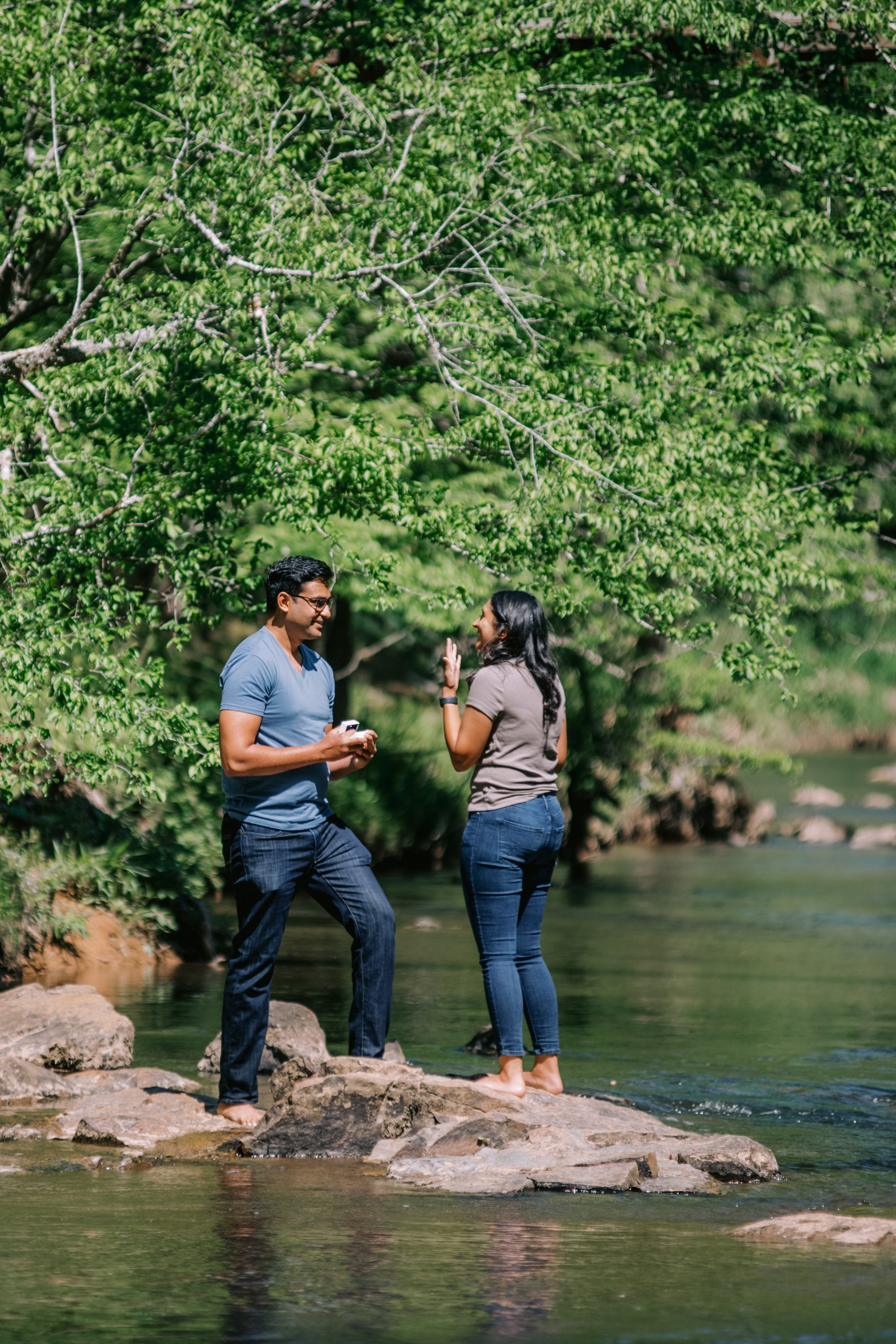 Surprise Proposal Reaction Eno River Engagement Photos Durham NC Fancy This Photography