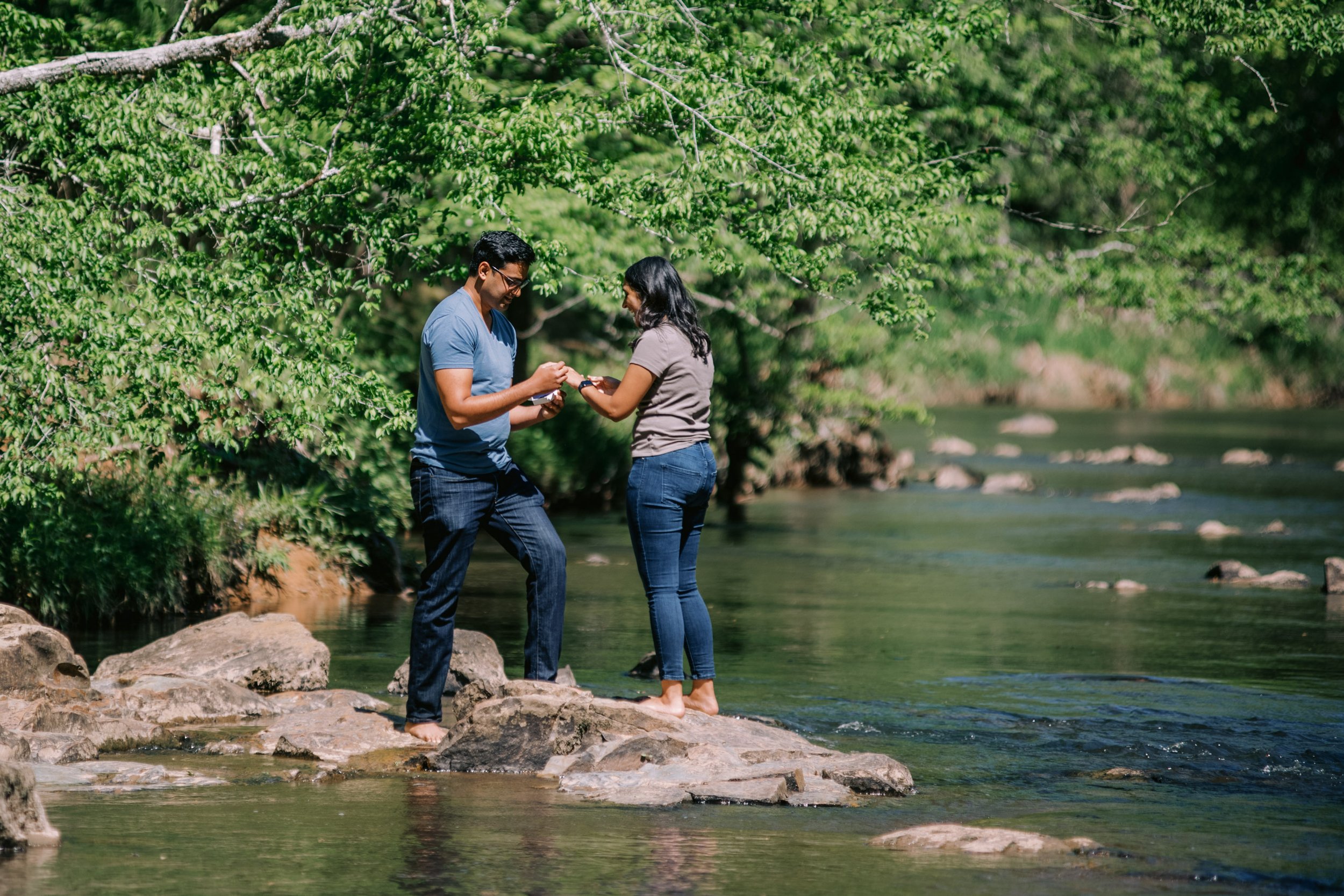 Outdoor Surprise Proposal Eno River Engagement Photos Durham NC Fancy This Photography