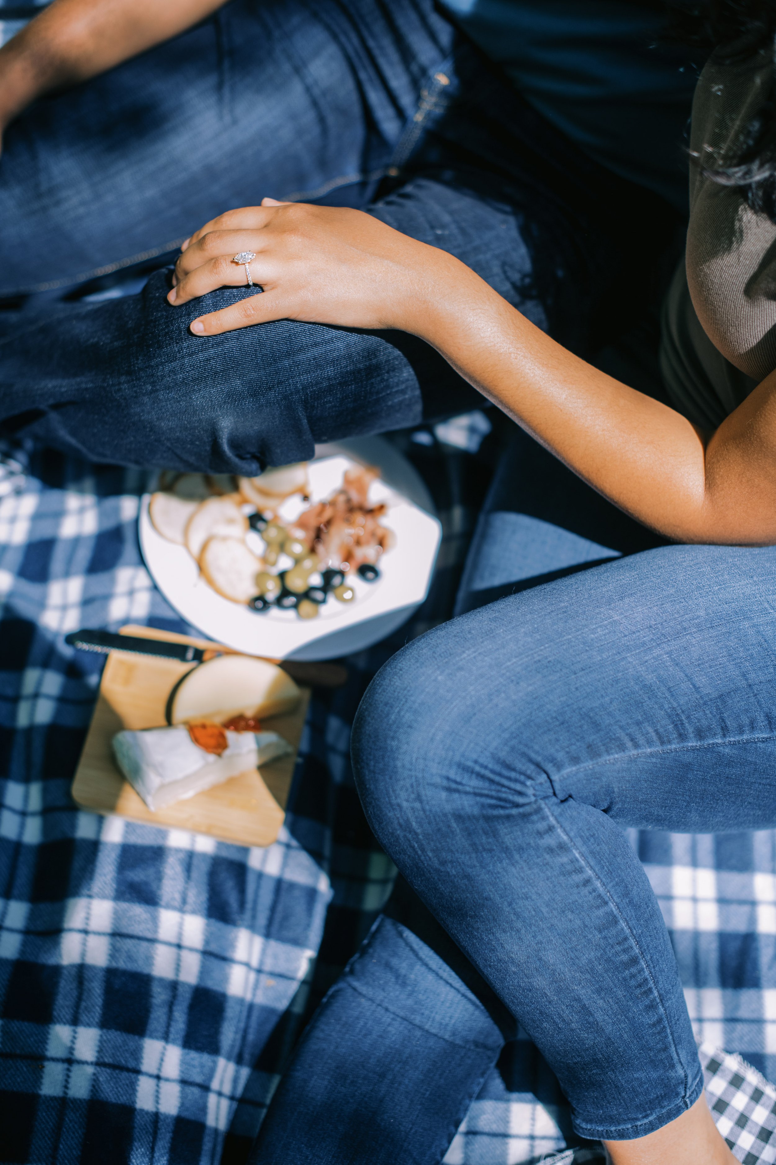 Picnic Food Diamond Ring Eno River Engagement Photos Durham NC Fancy This Photography