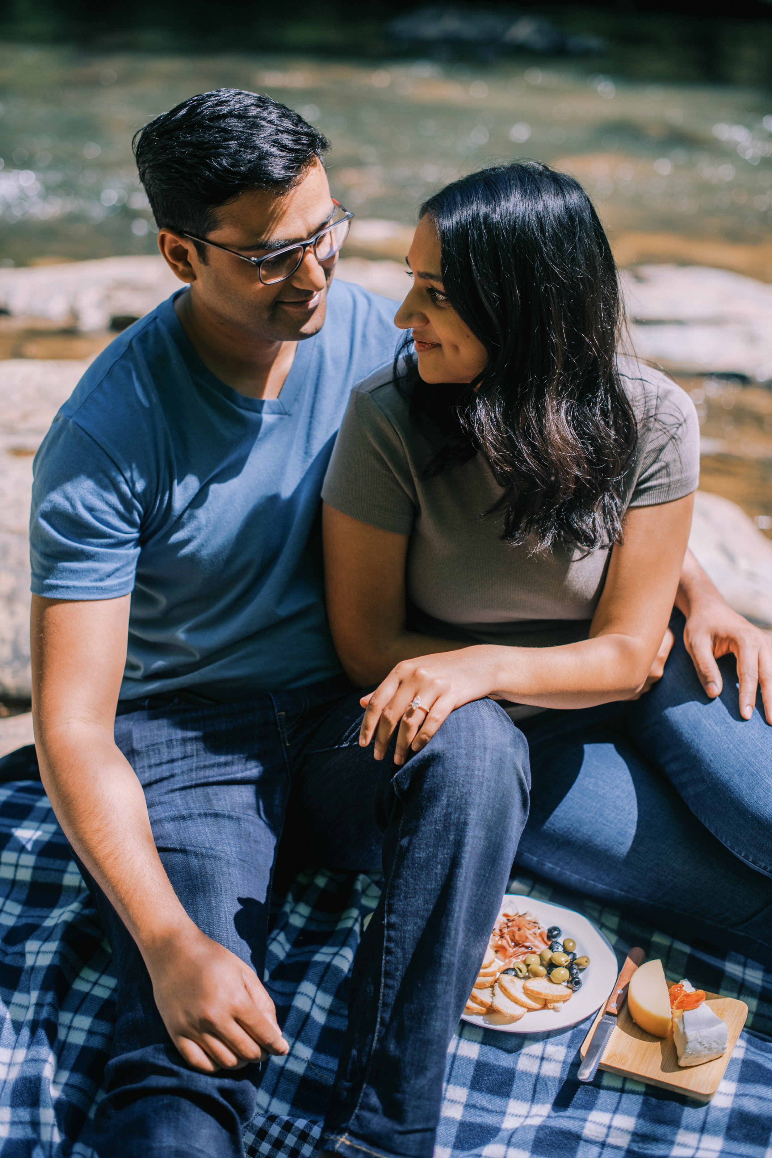 Blue Picnic Proposal Eno River Engagement Photos Durham NC Fancy This Photography