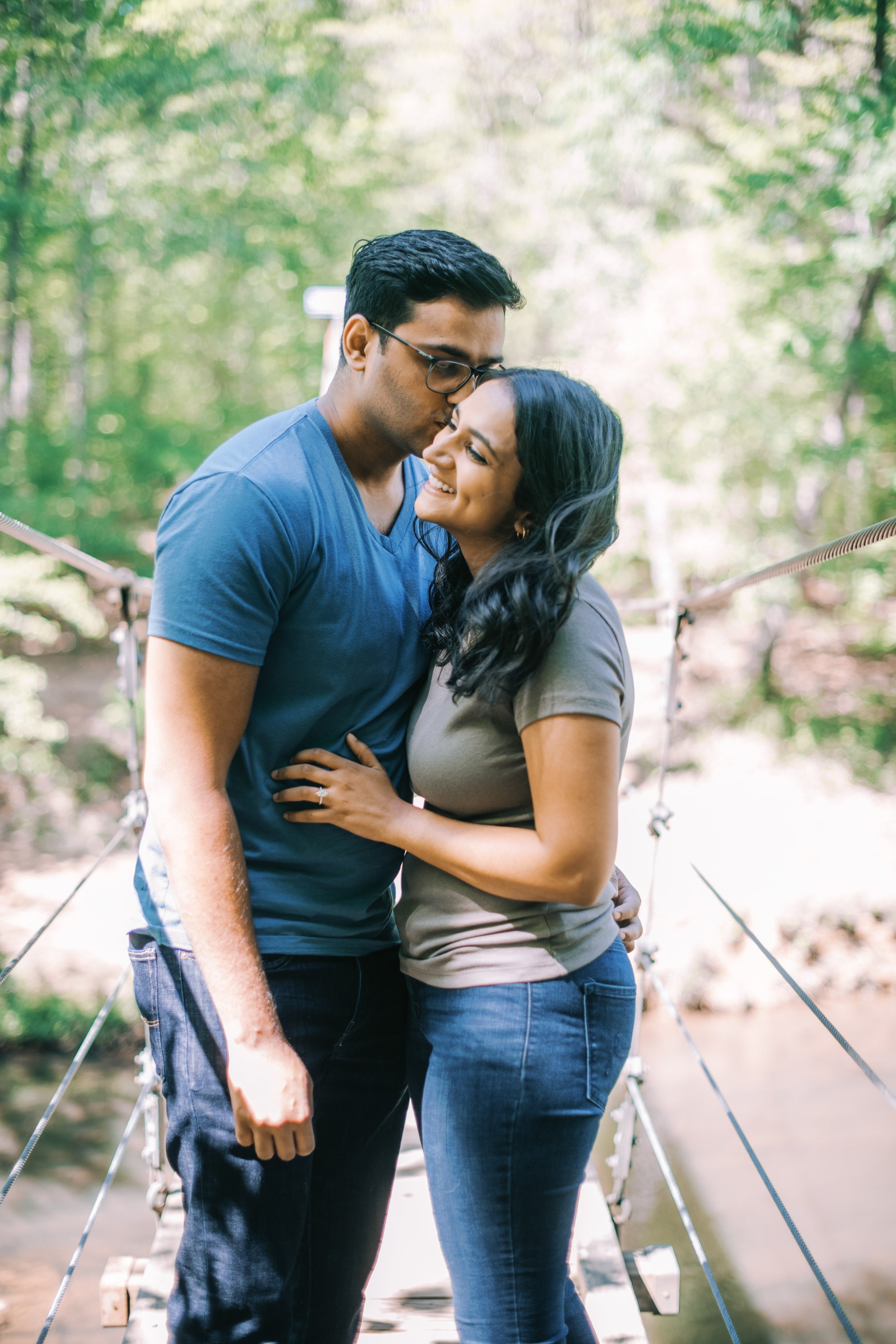 Swinging Bridge Eno River Engagement Photos Durham NC Fancy This