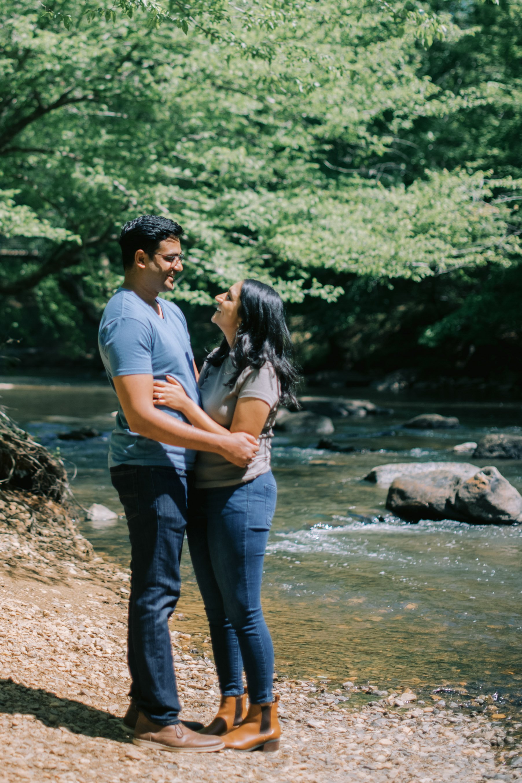 Riverside Couple in Love Eno River Engagement Photos Durham NC Fancy This