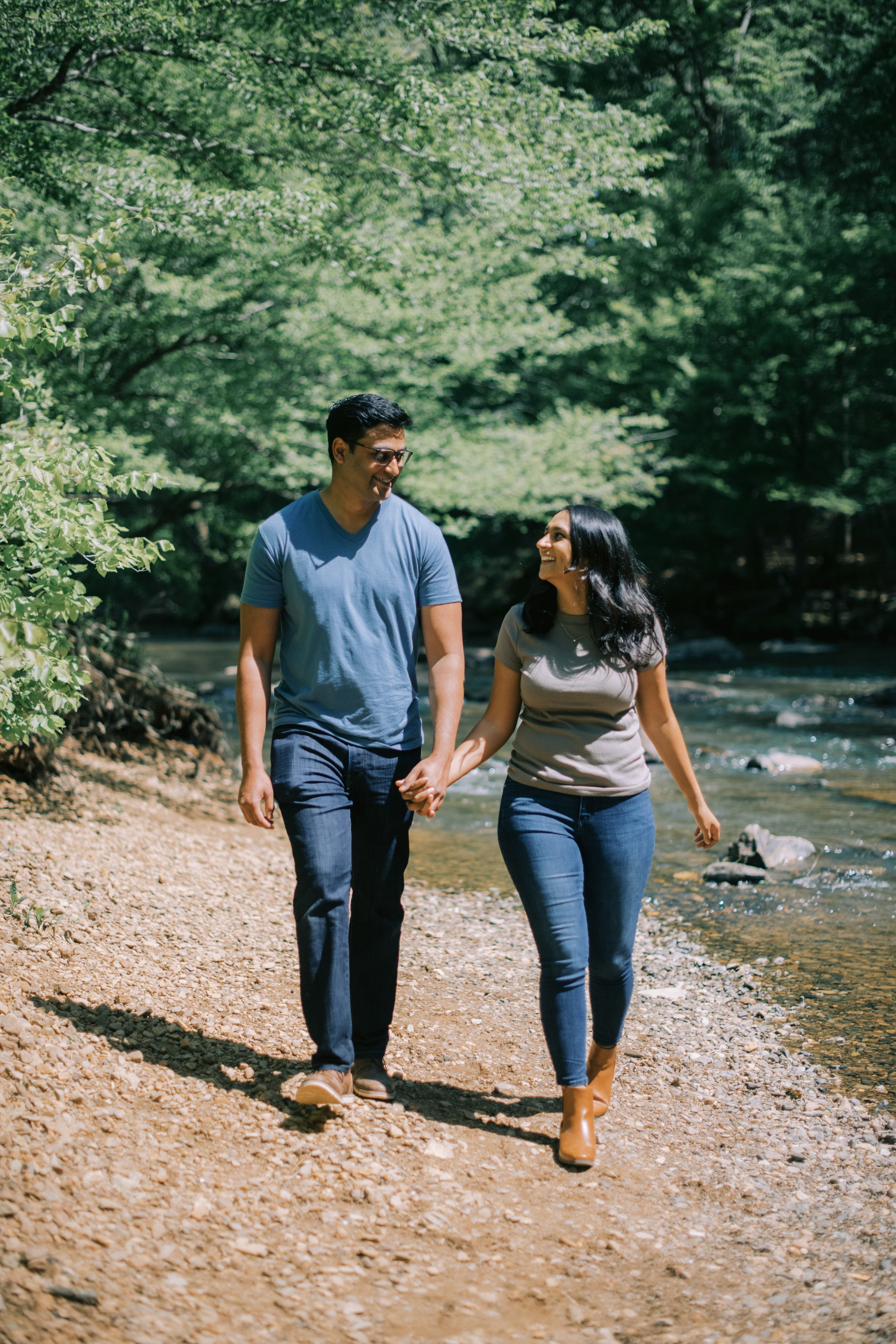 Cole Mill Road Couple Walking Eno River Engagement Photos Durham NC Fancy This Photography