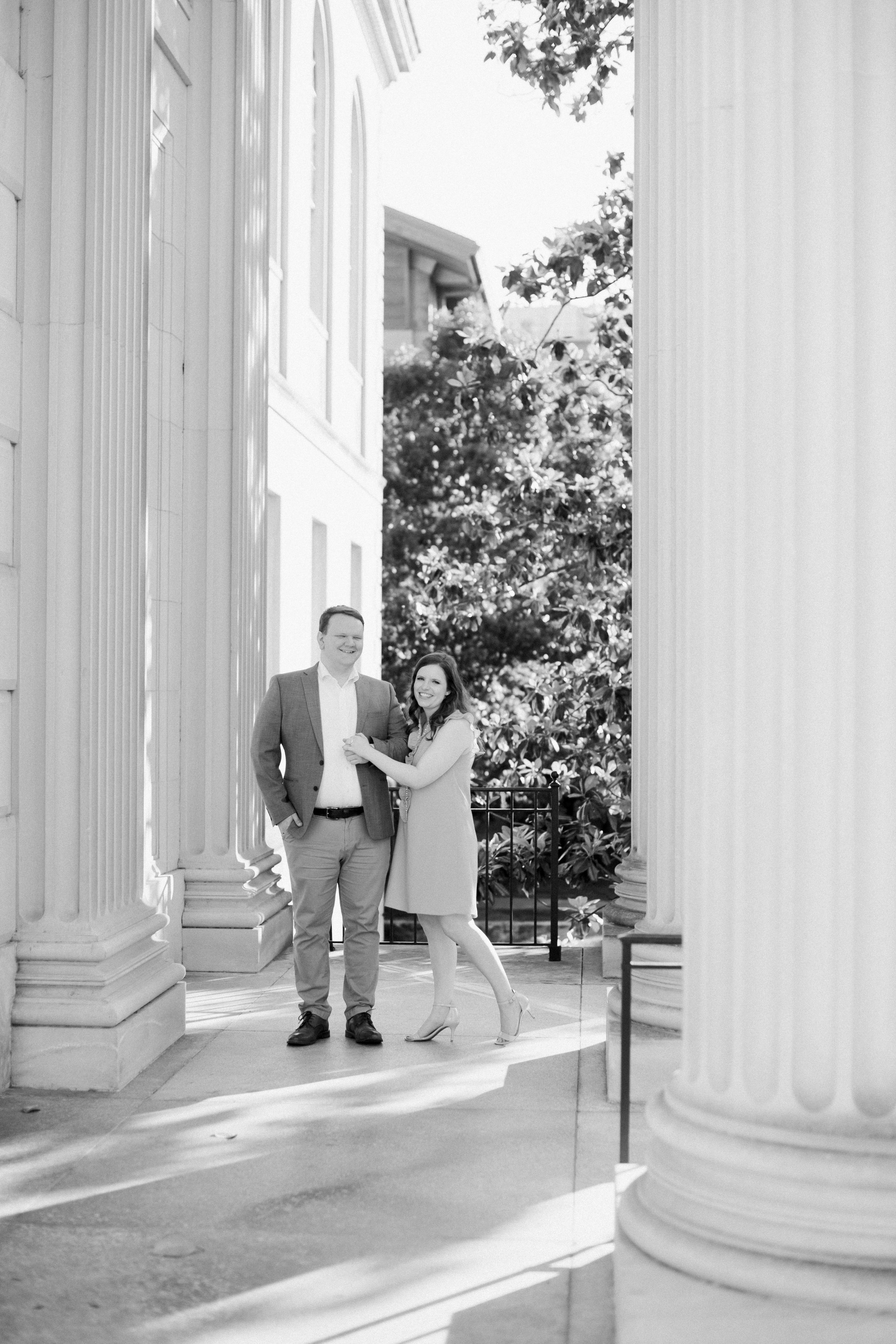 Black and White Columns South Building UNC Chapel Hill Engagement Photos Fancy This Photography