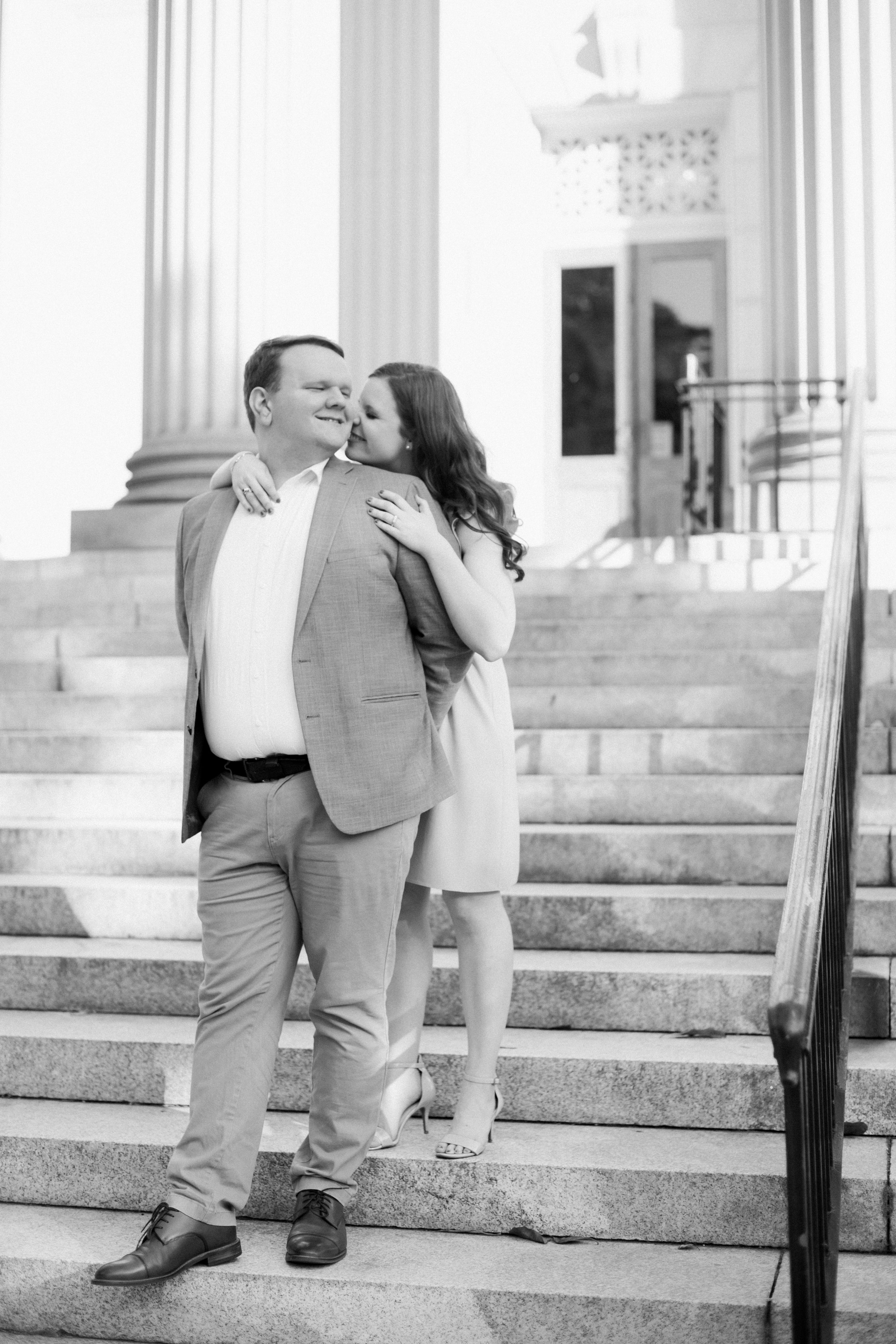 Black and White Image South Building Staircase UNC Chapel Hill Engagement Photos Fancy This Photography