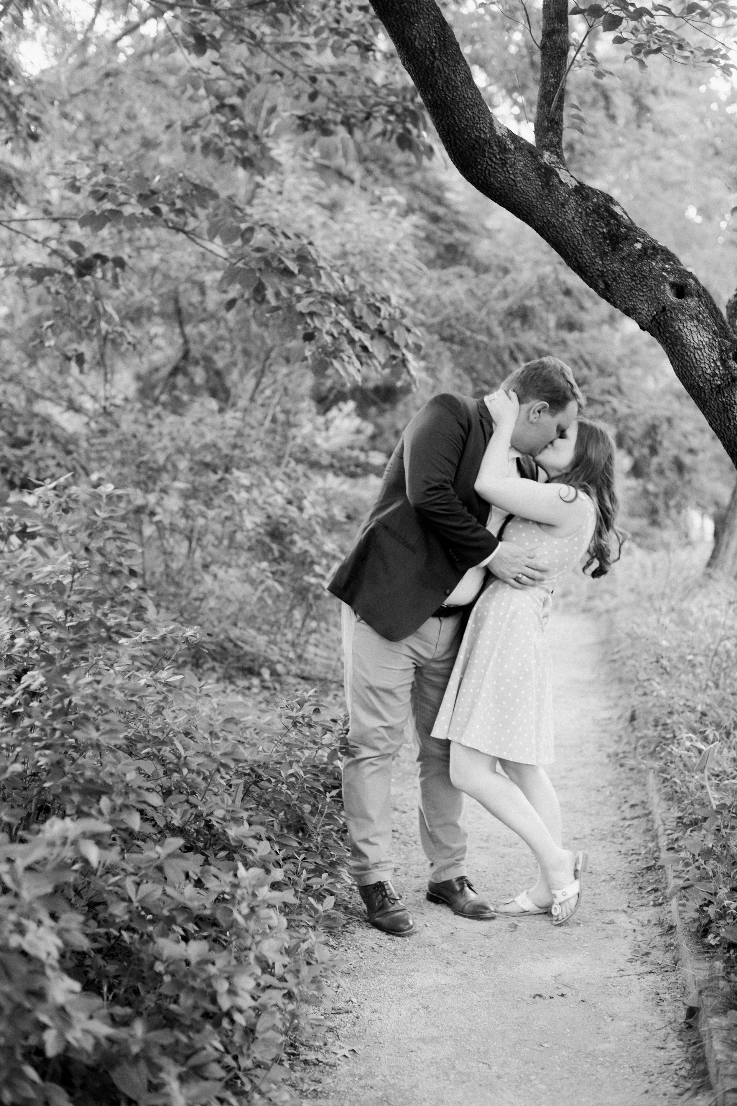 Black and White Coker Arboretum Kiss UNC Chapel Hill Engagement Photos Fancy This Photography