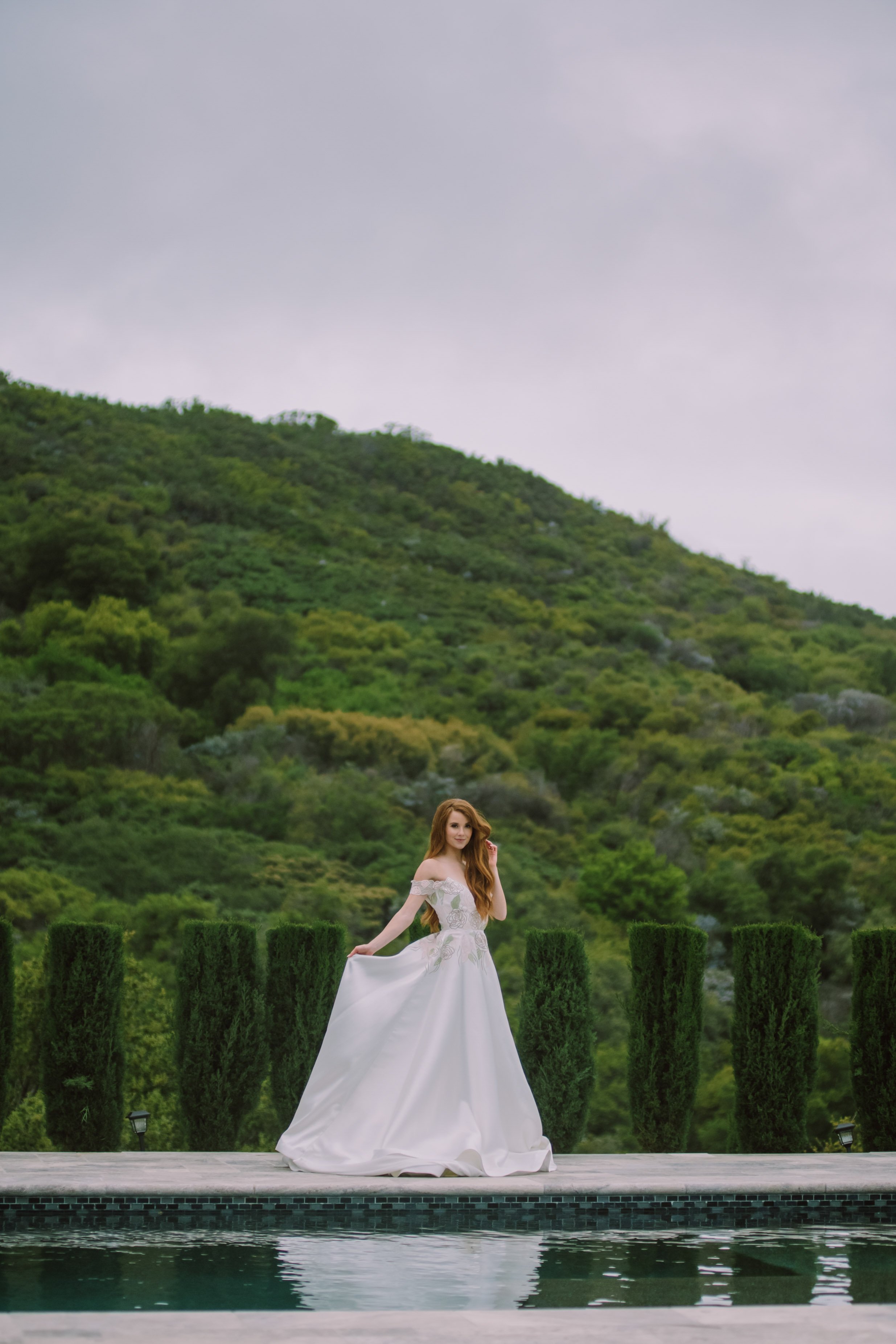 Poolside Bridal Portrait Stone Mountain Estates Wedding Venue Fancy This Photography