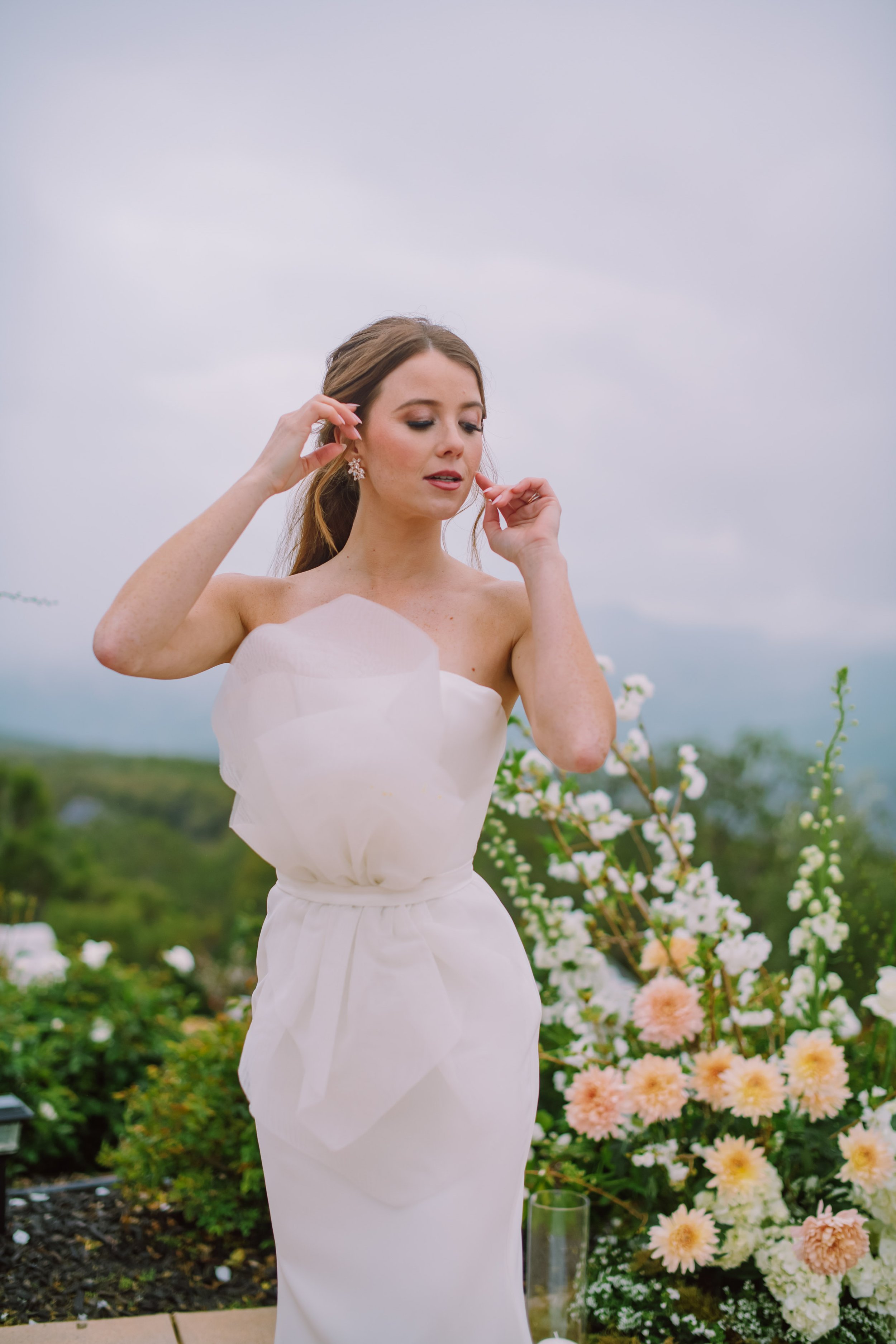 Bride in Strapless Gown Stone Mountain Estates Wedding Venue Fancy This Photography