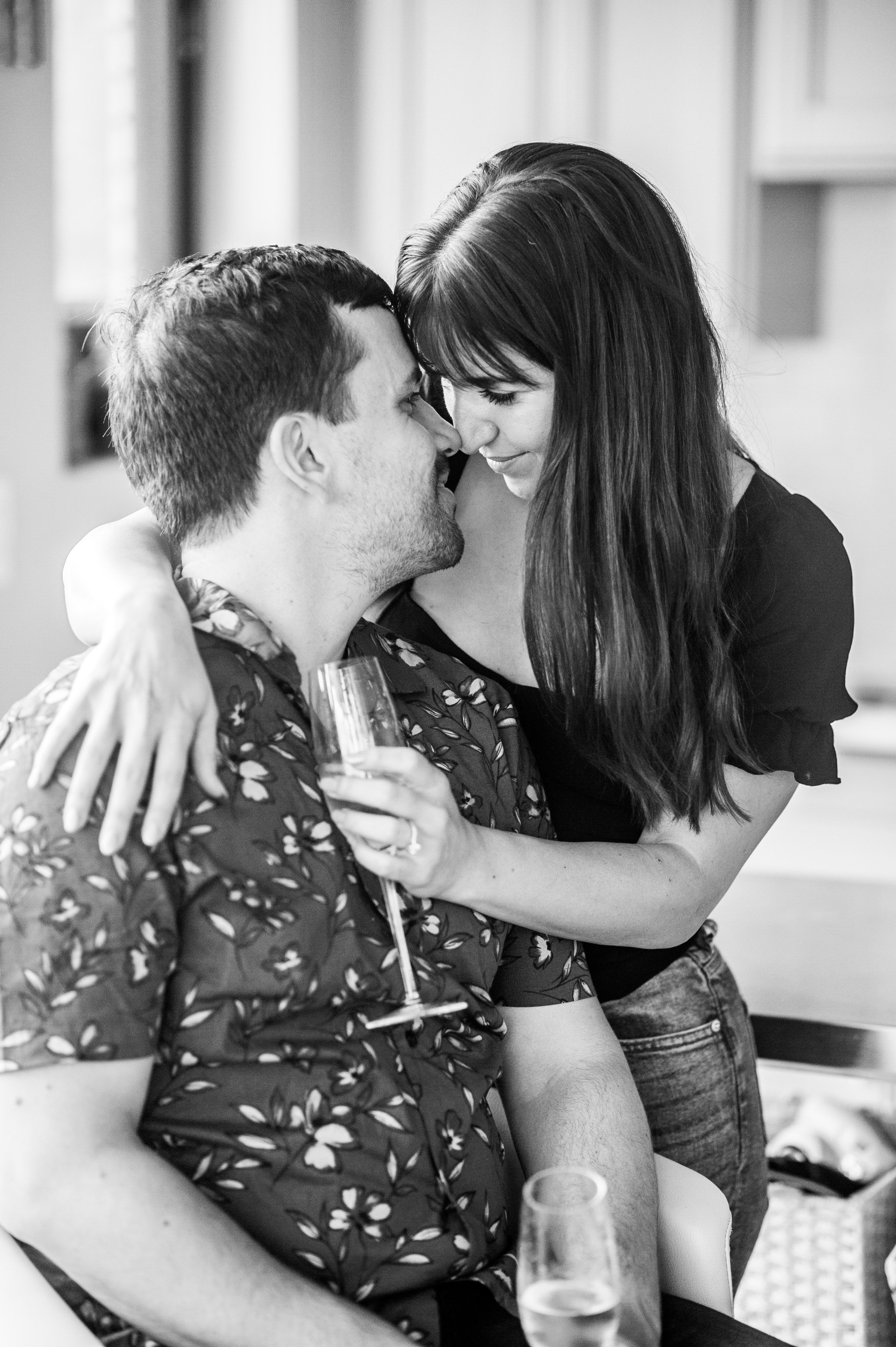 Black and White Champagne Embrace Washington DC Engagement Photos Fancy This Photography