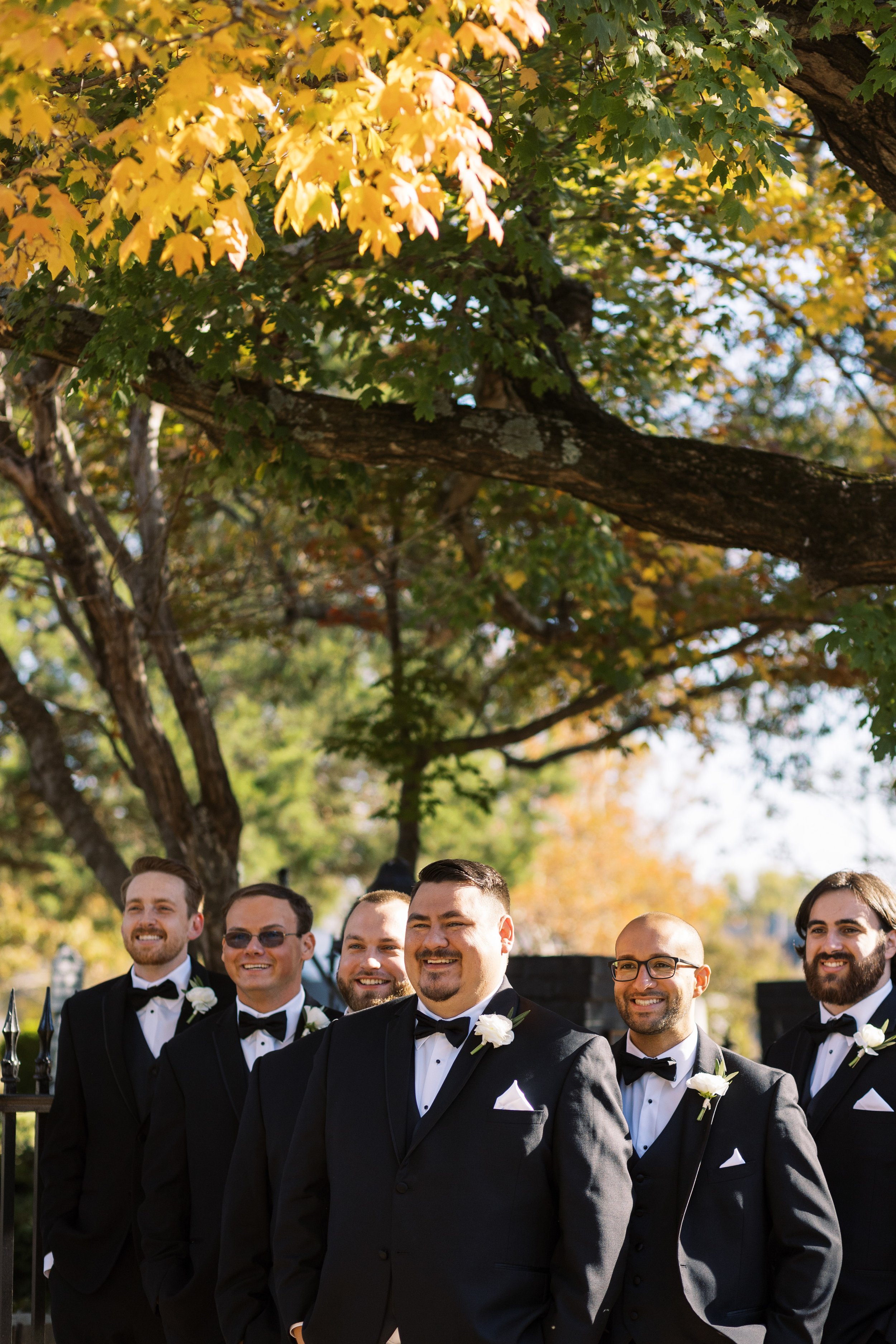 Fall Groom and Groomsmen Outside All Saints Chapel Unique Raleigh Wedding Venue Options Fancy This Photography