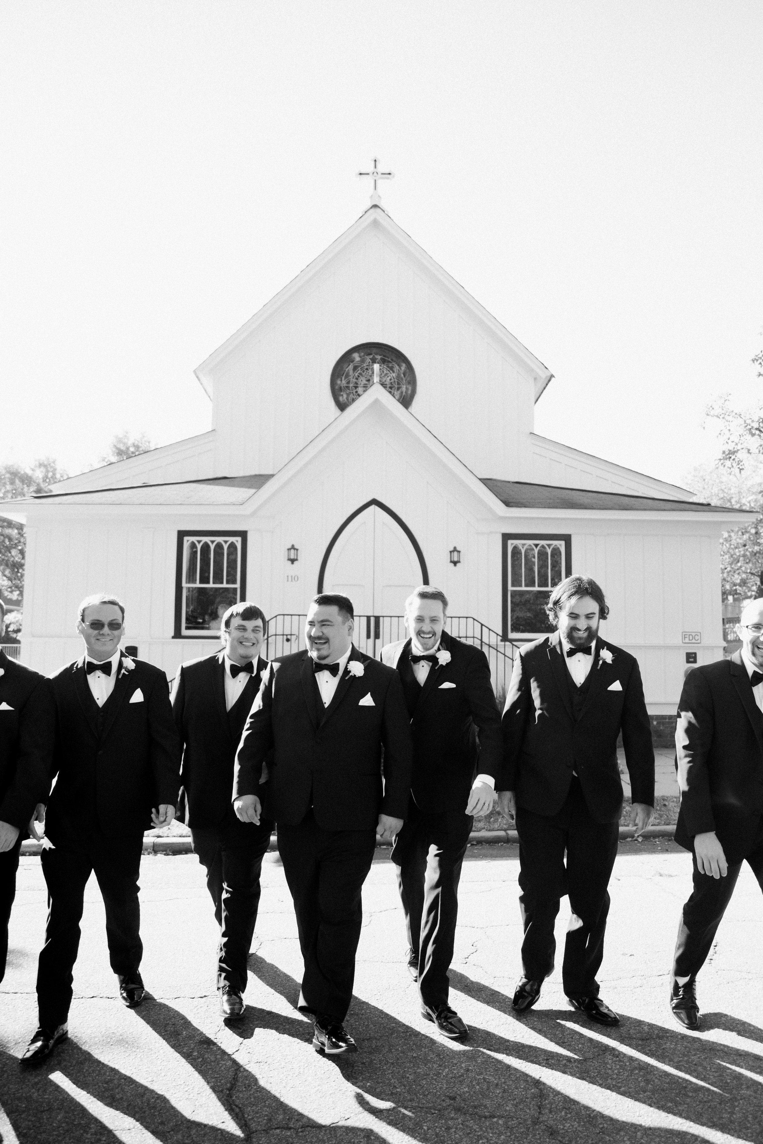 Black and White Groom and Groomsmen All Saints Chapel Unique Raleigh Wedding Venue Options Fancy This Photography