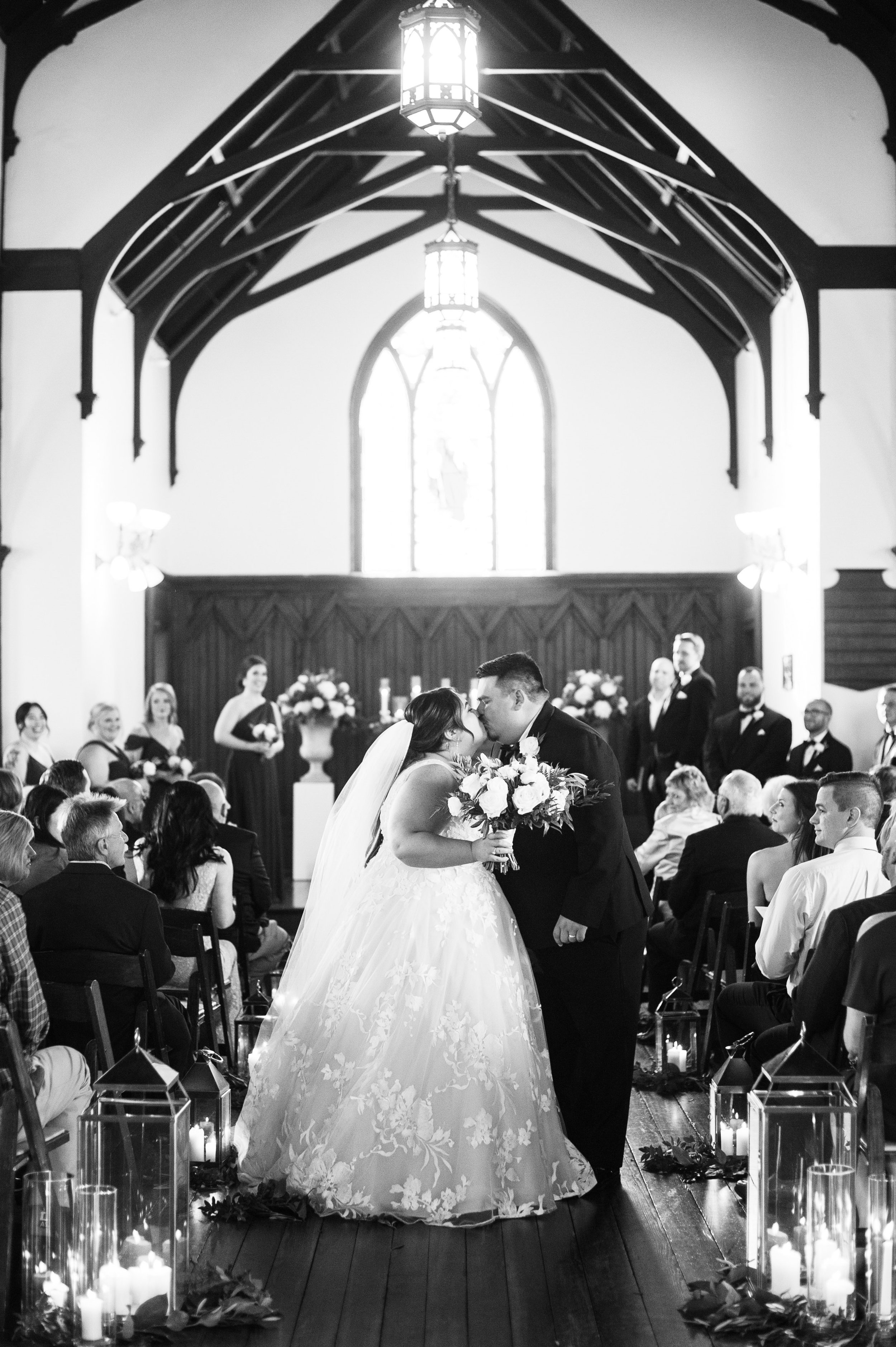 Black and White Bride Groom Kiss All Saints Chapel Unique Raleigh Wedding Venue Options Fancy This Photography