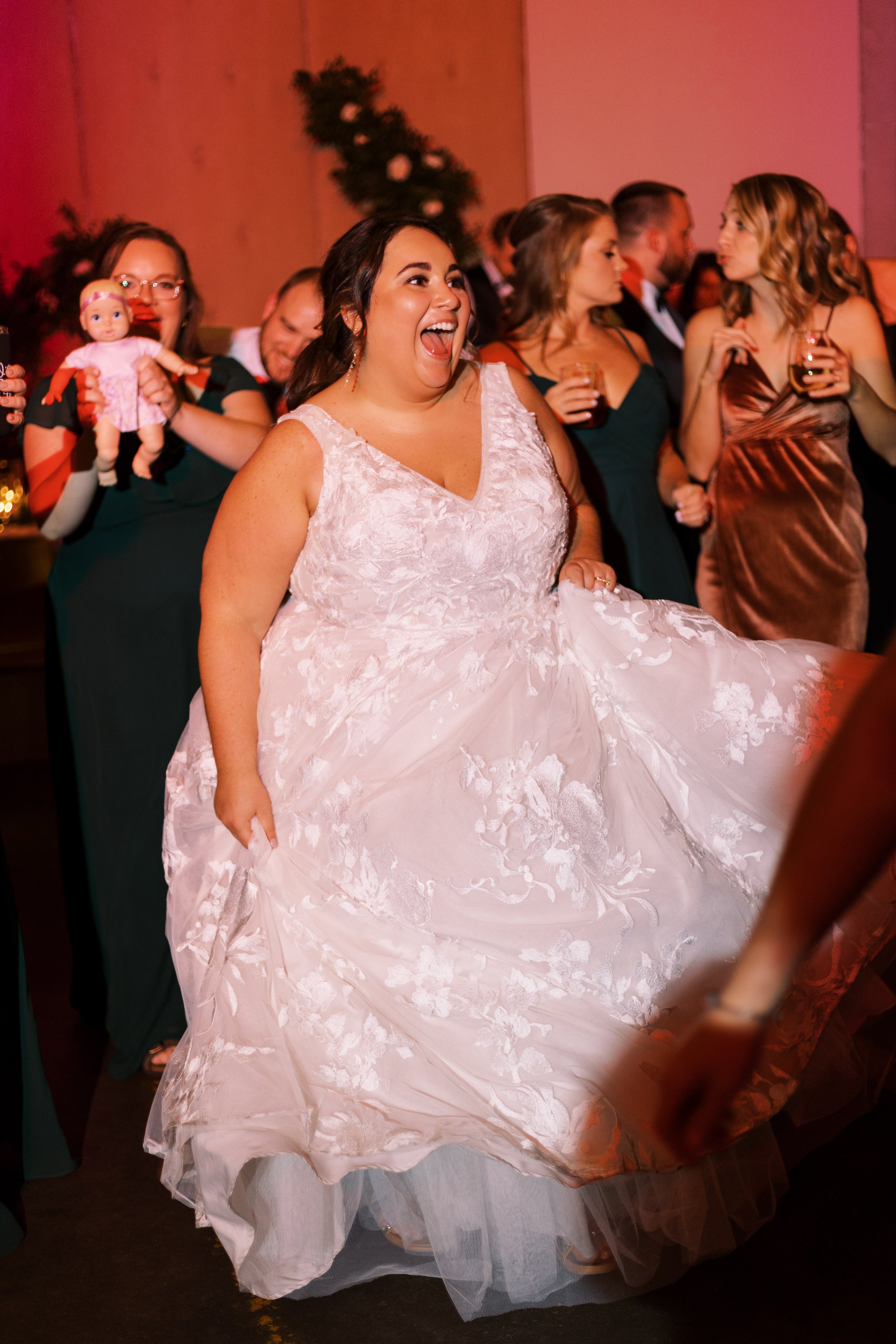 Happy Bride on Dance Floor Whitaker and Atlantic Unique Raleigh Wedding Venue Options Fancy This Photography