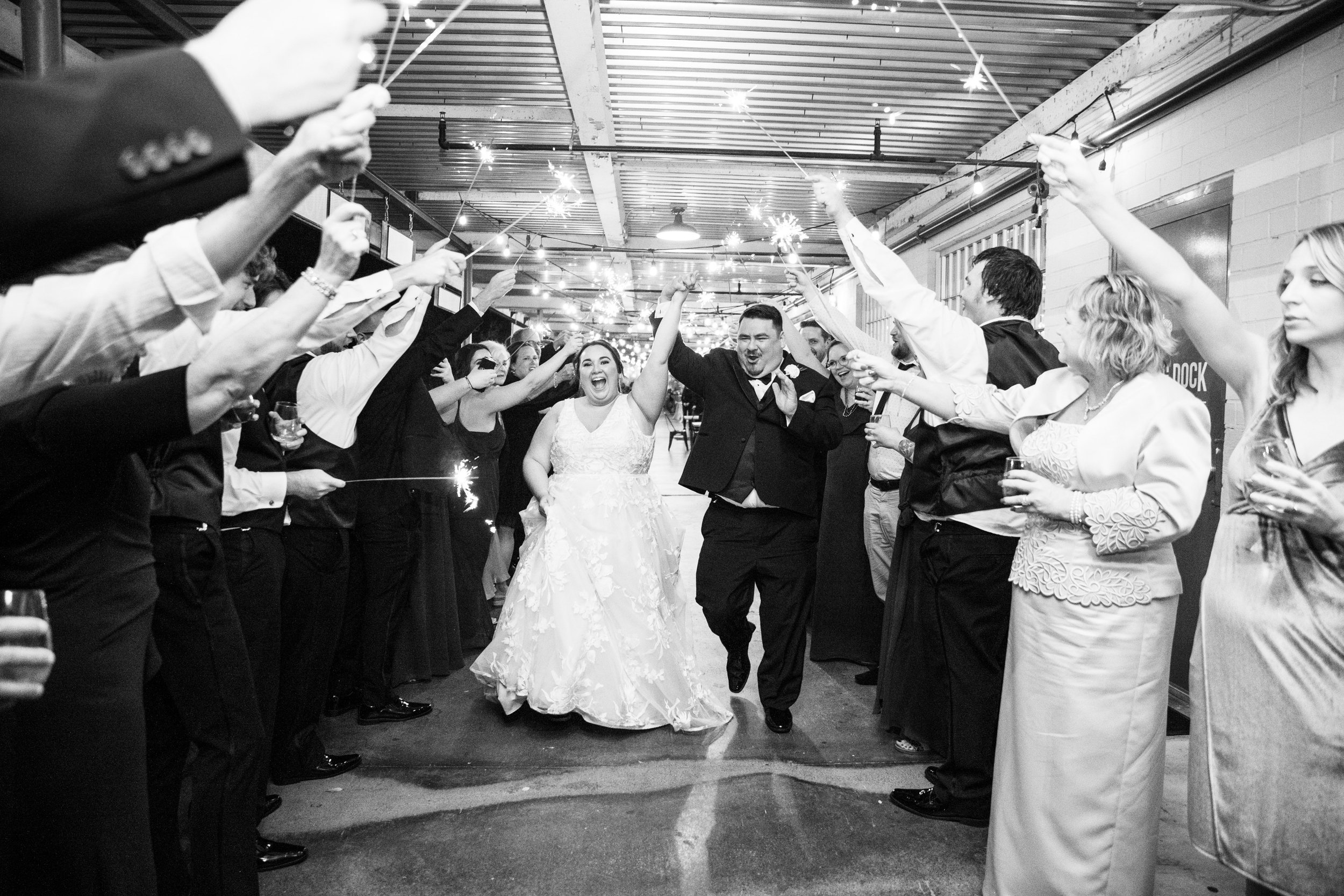 Sparkler Exit in Black and White Whitaker and Atlantic Unique Raleigh Wedding Venue Options Fancy This Photography
