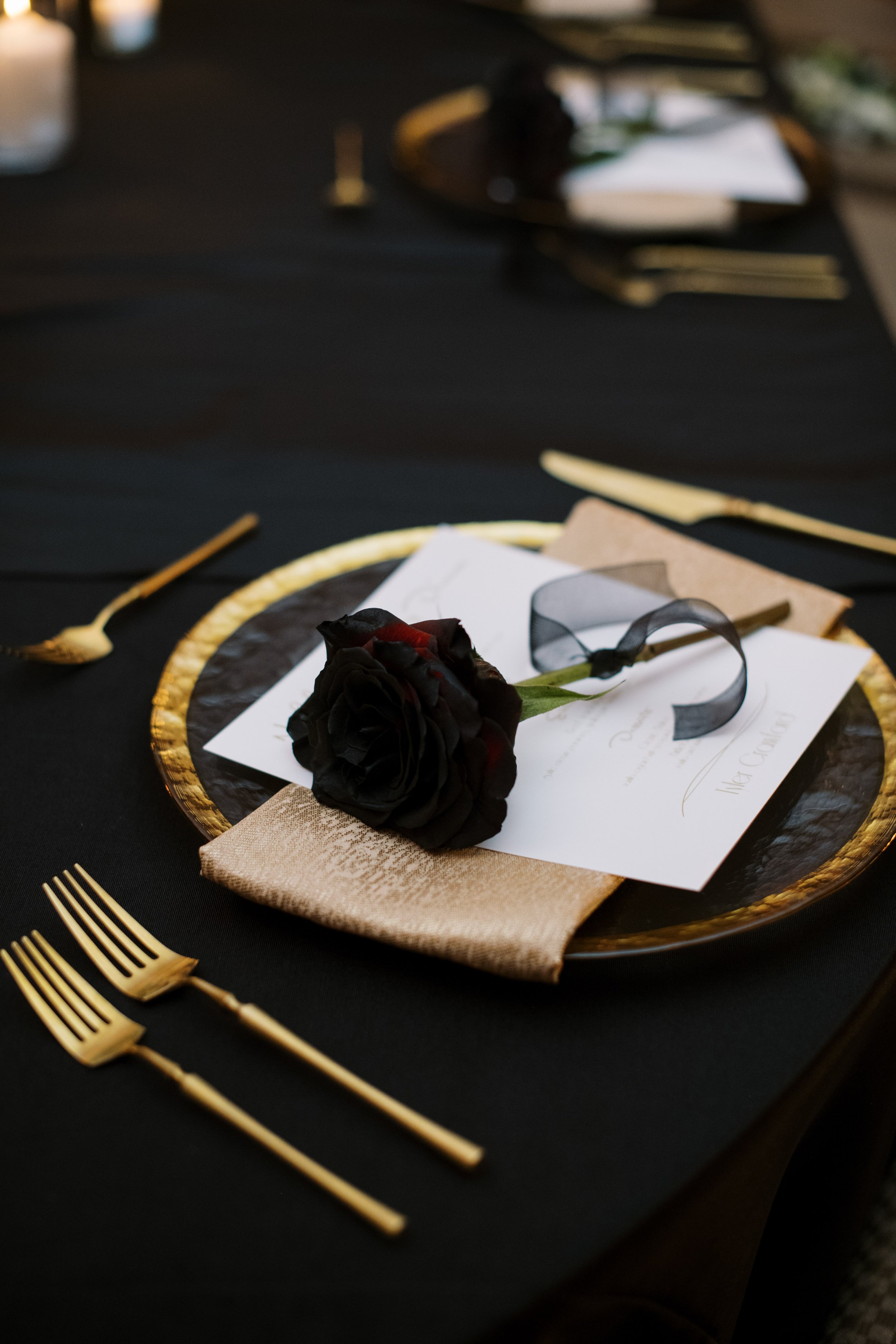 Black Rose and Gold Dinnerware 30th Birthday Party at The Umstead Hotel and Spa in Cary NC Fancy This Photography