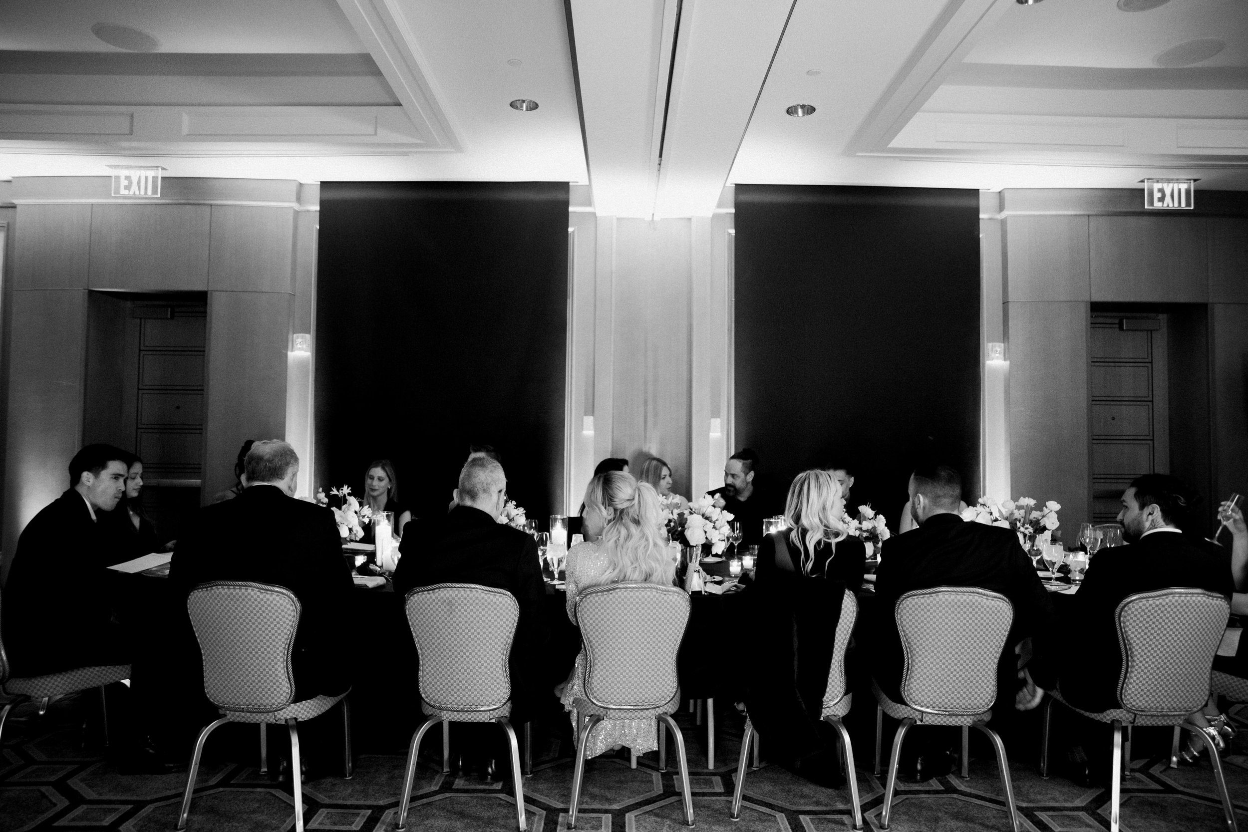 Black and White Image of Dinner at 30th Birthday Party at The Umstead Hotel and Spa in Cary NC Fancy This Photography