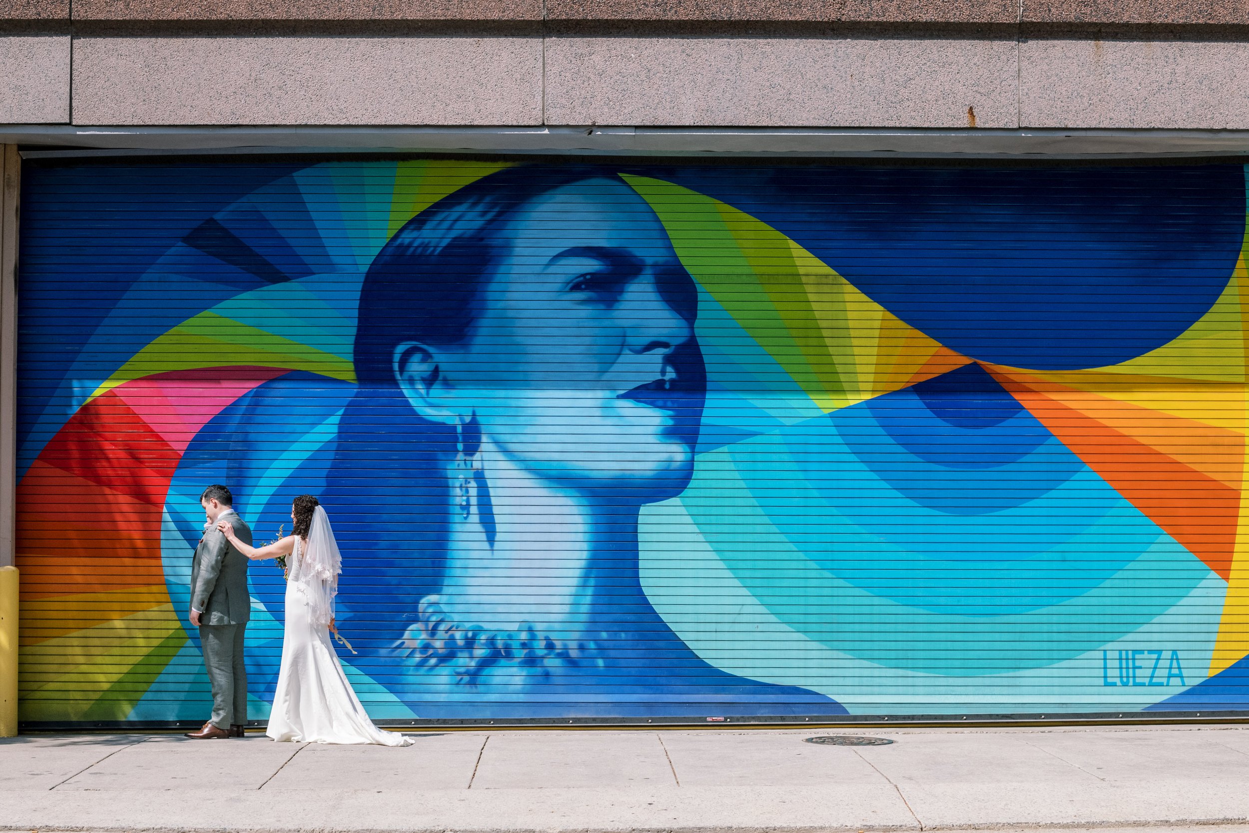 First Look Colorful Downtown Durham Mural 21c Museum Hotel Durham Wedding Fancy This Photography