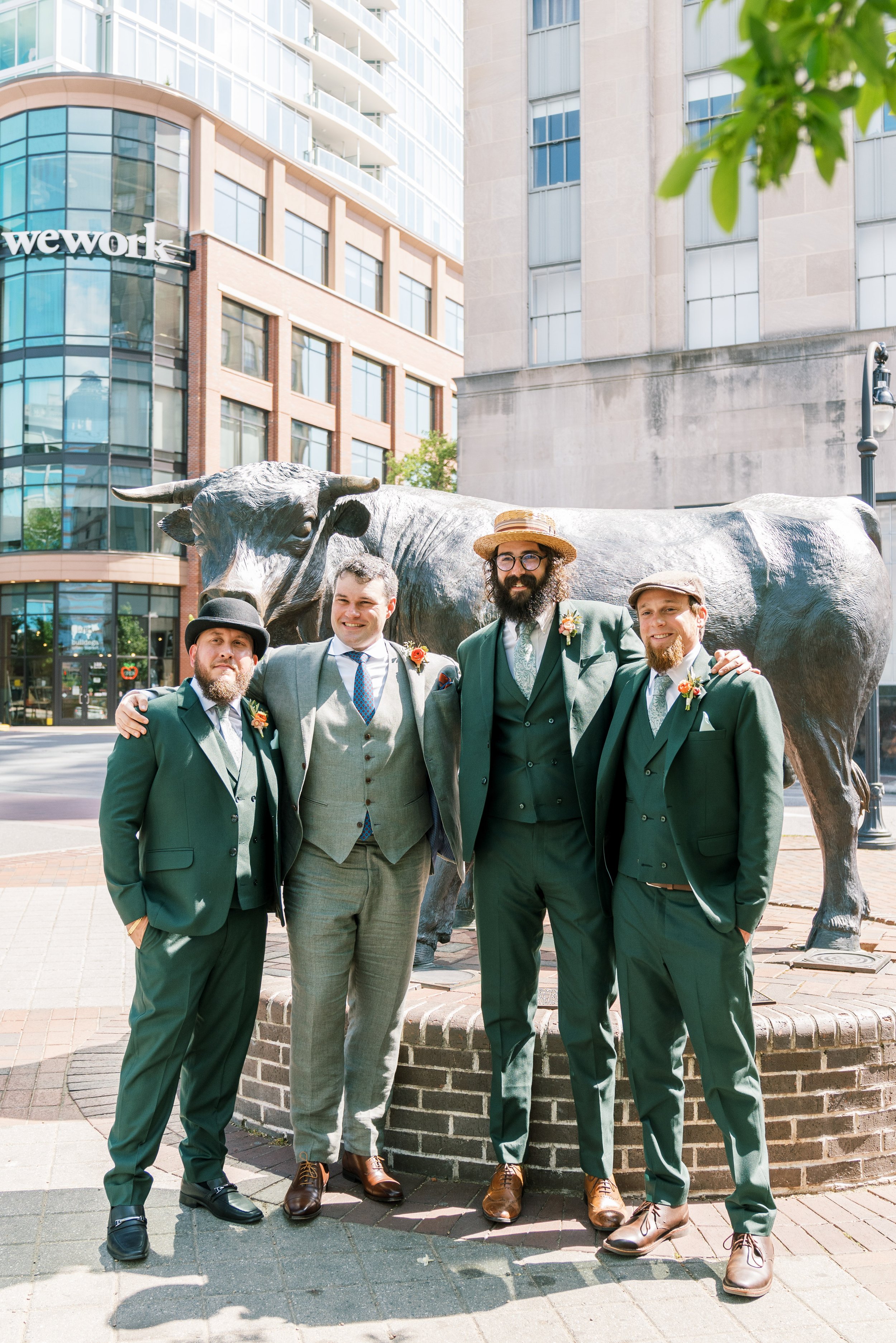 Groom and Groomsmen Major the Bull at 21c Museum Hotel Durham Wedding Fancy This Photography