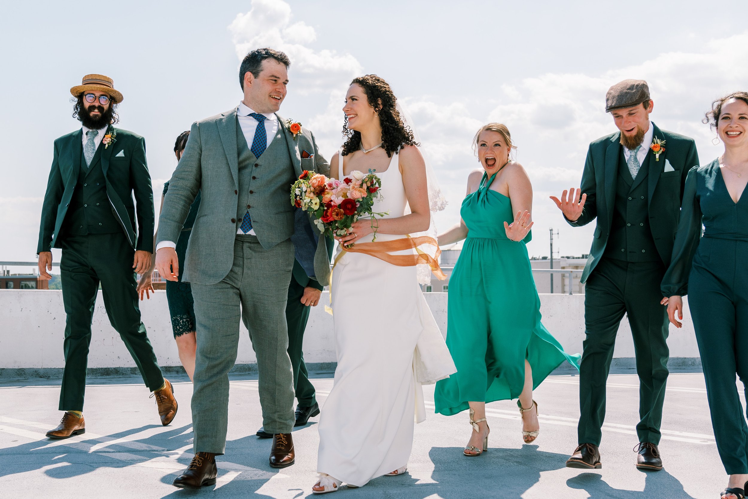 Walking Green Wedding Party 21c Museum Hotel Durham Wedding Fancy This Photography