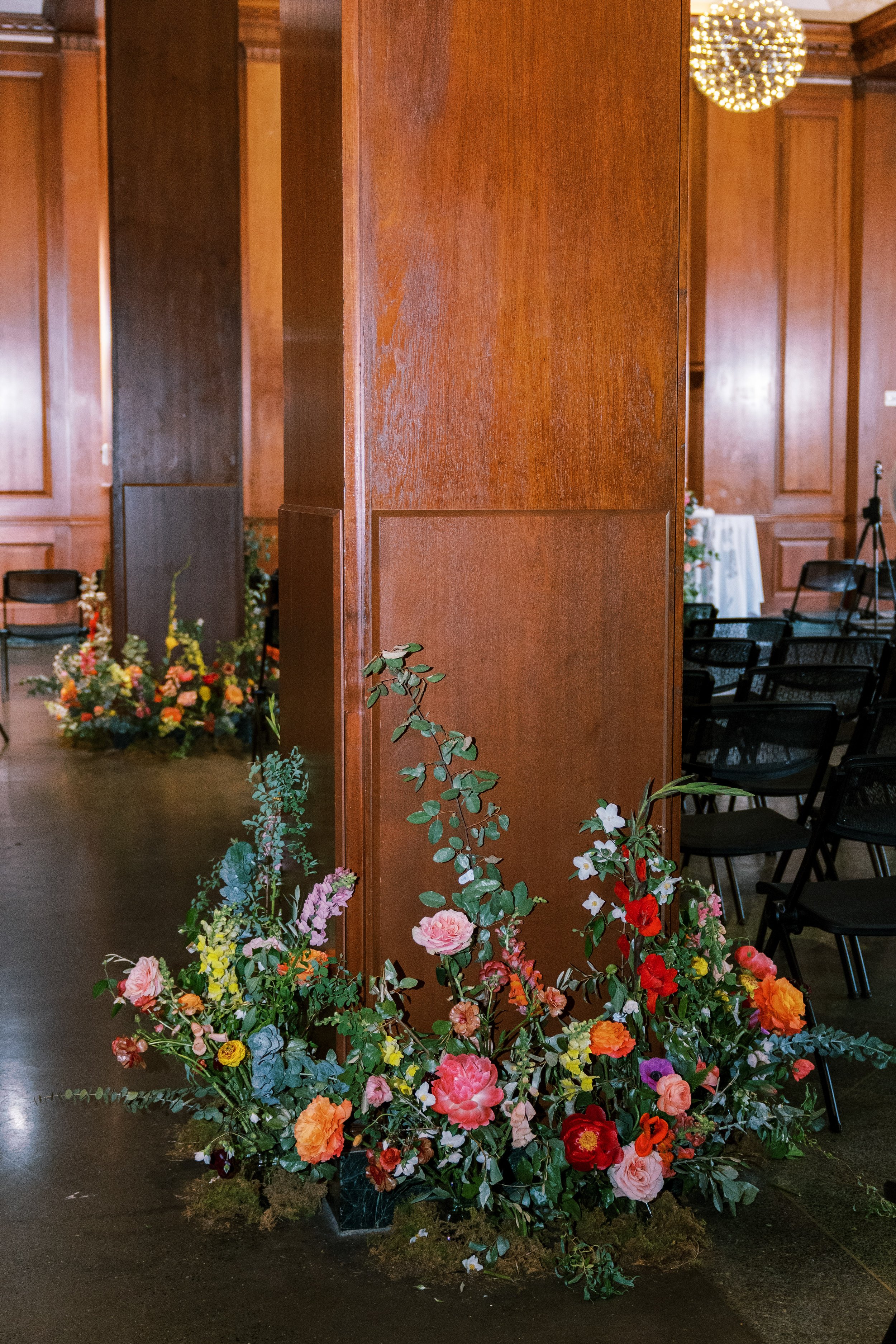 Blossom and Bone Florals on Columns 21c Museum Hotel Durham Wedding Fancy This Photography