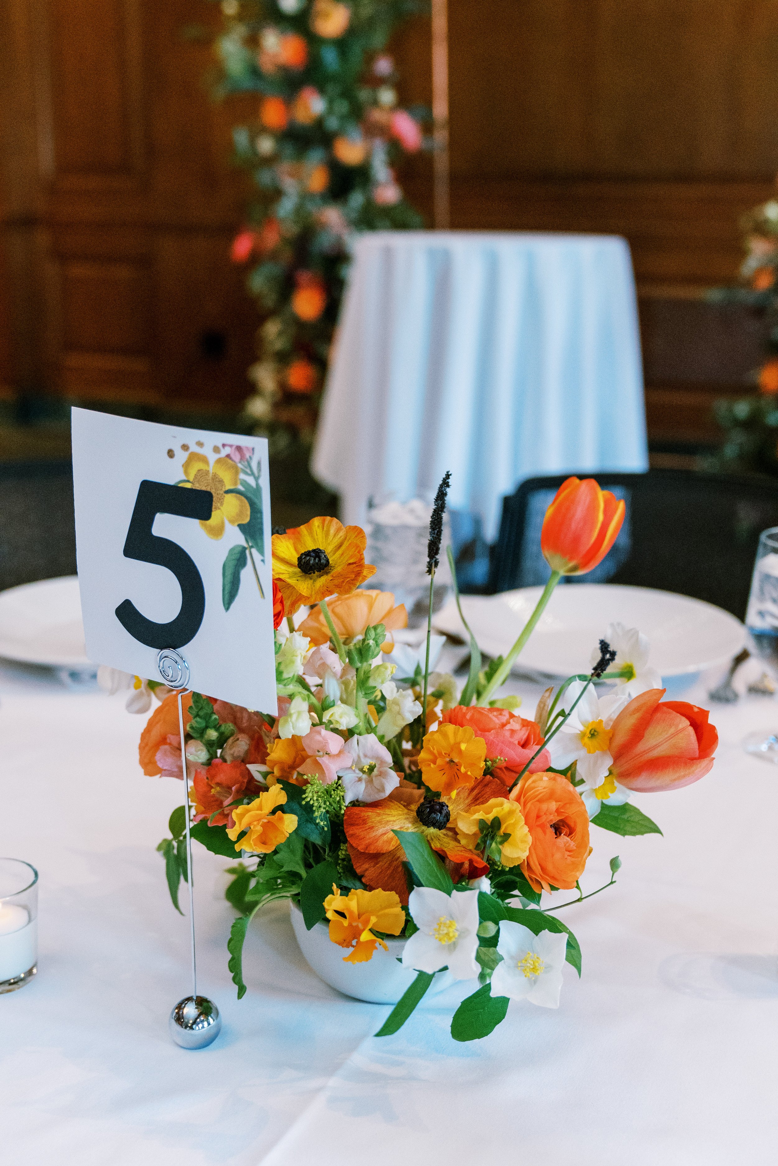 Colorful Table Centerpiece Florals at 21c Museum Hotel Durham Wedding Fancy This Photography 