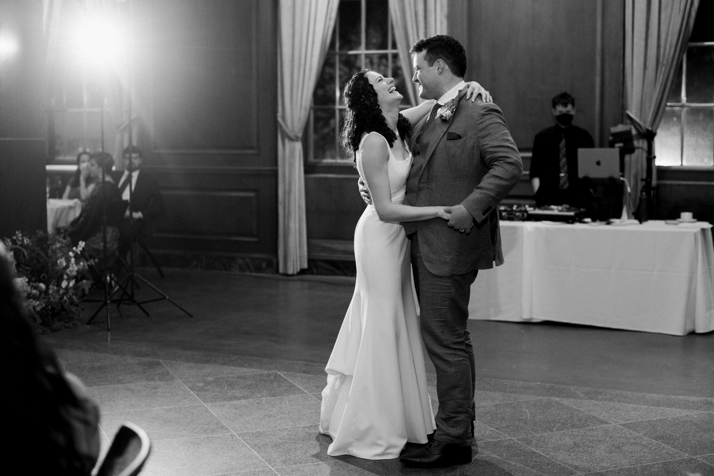 Black and White Image First Dance at 21c Museum Hotel Durham Wedding Fancy This Photography 